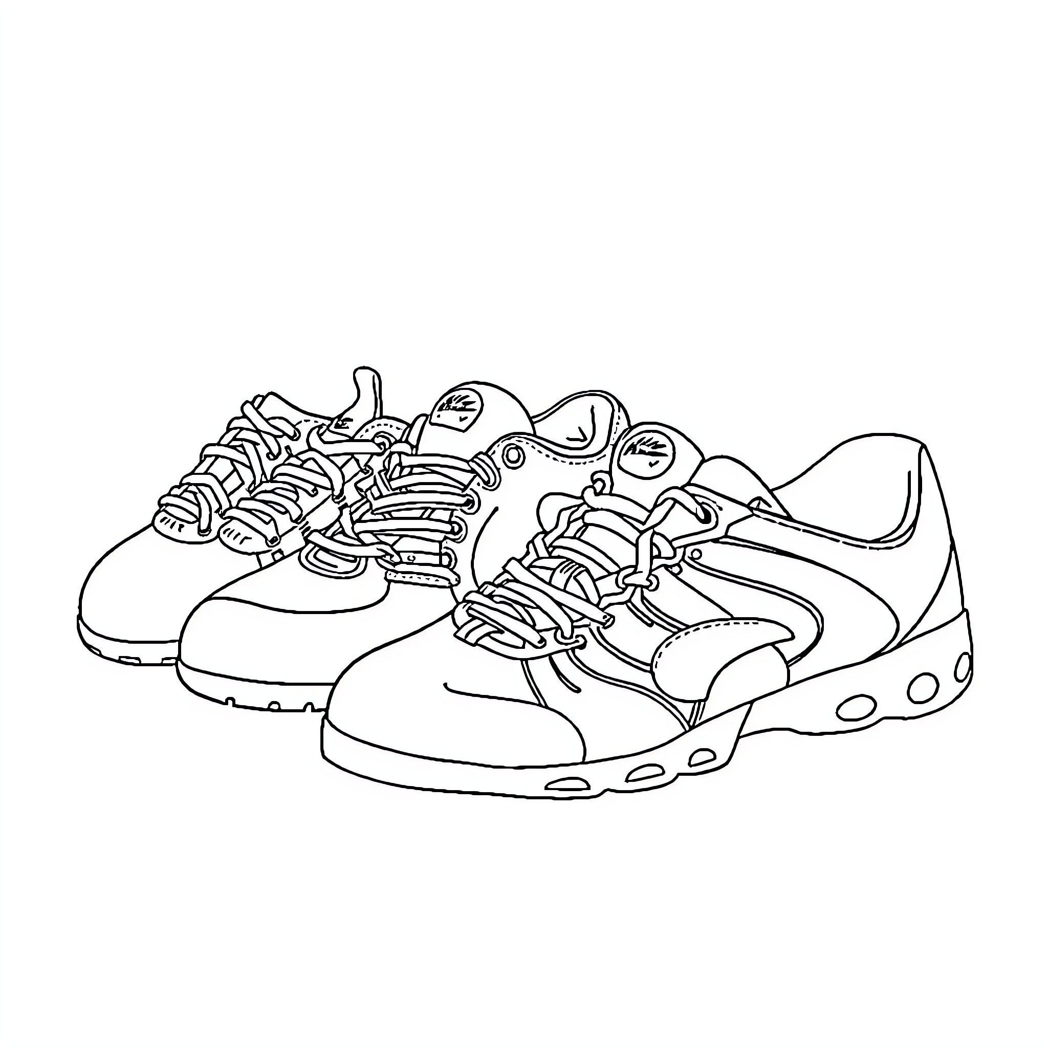 Nike Sneakers in Action Coloring Page (free black-and-white line drawing printable PDF for all, from beginners to advanced learners, including children, teens, adults, and seniors)
