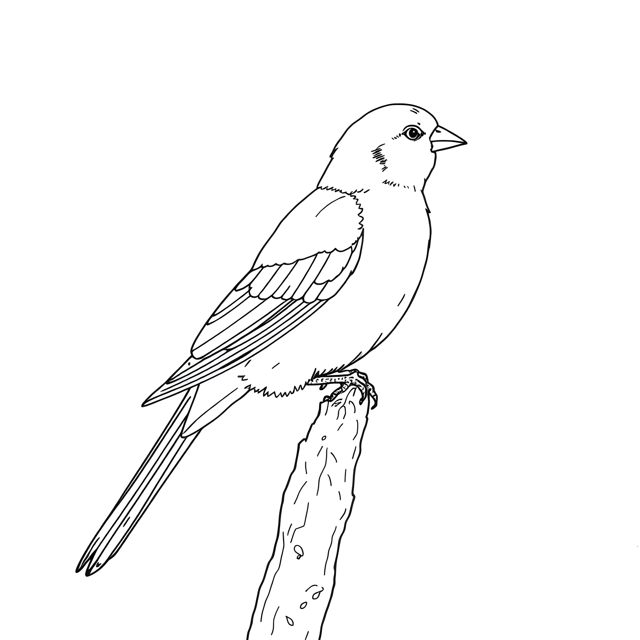 Canary perched on a branch Coloring Page (free black-and-white line drawing printable PDF for all, from beginners to advanced learners, including children, teens, adults, and seniors)