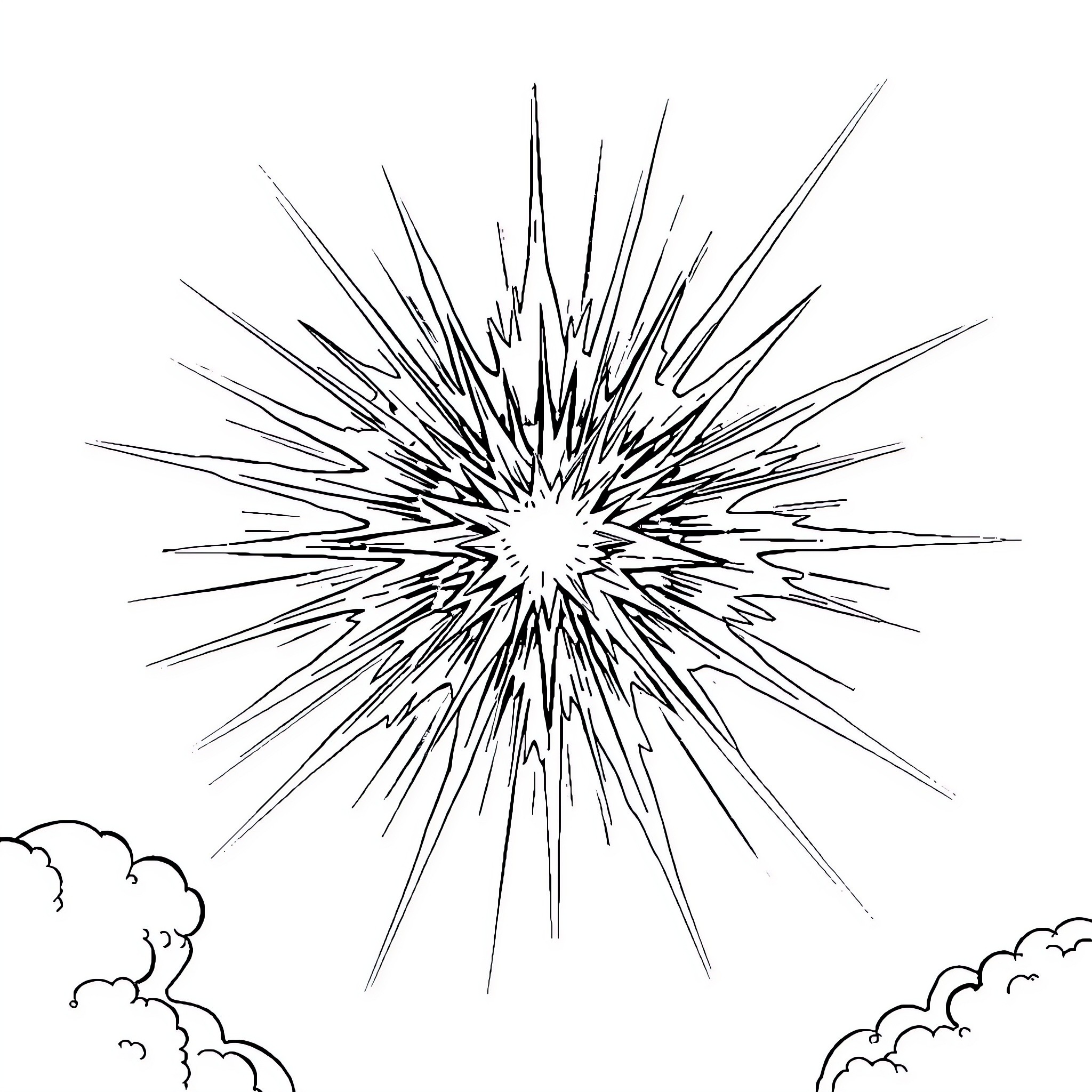 Sonic energy burst in the sky Coloring Page (free black-and-white line drawing printable PDF for all, from beginners to advanced learners, including children, teens, adults, and seniors)