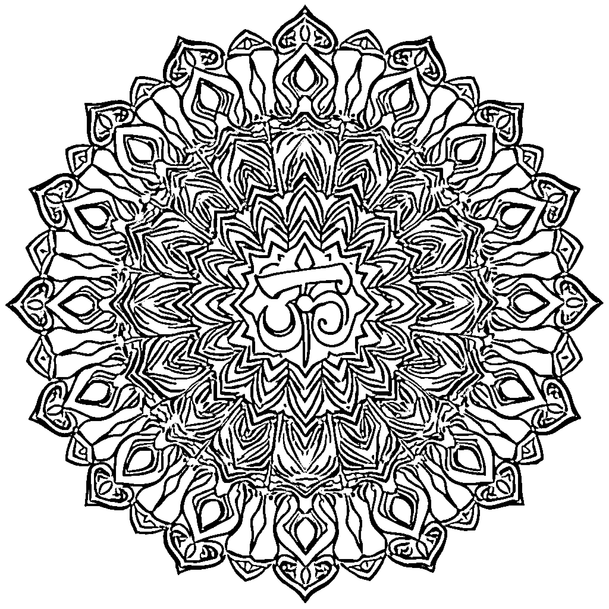 Mandala with intricate floral patterns and geometric shapes Coloring Page (free black-and-white line drawing printable PDF for all, from beginners to advanced learners, including children, teens, adults, and seniors)