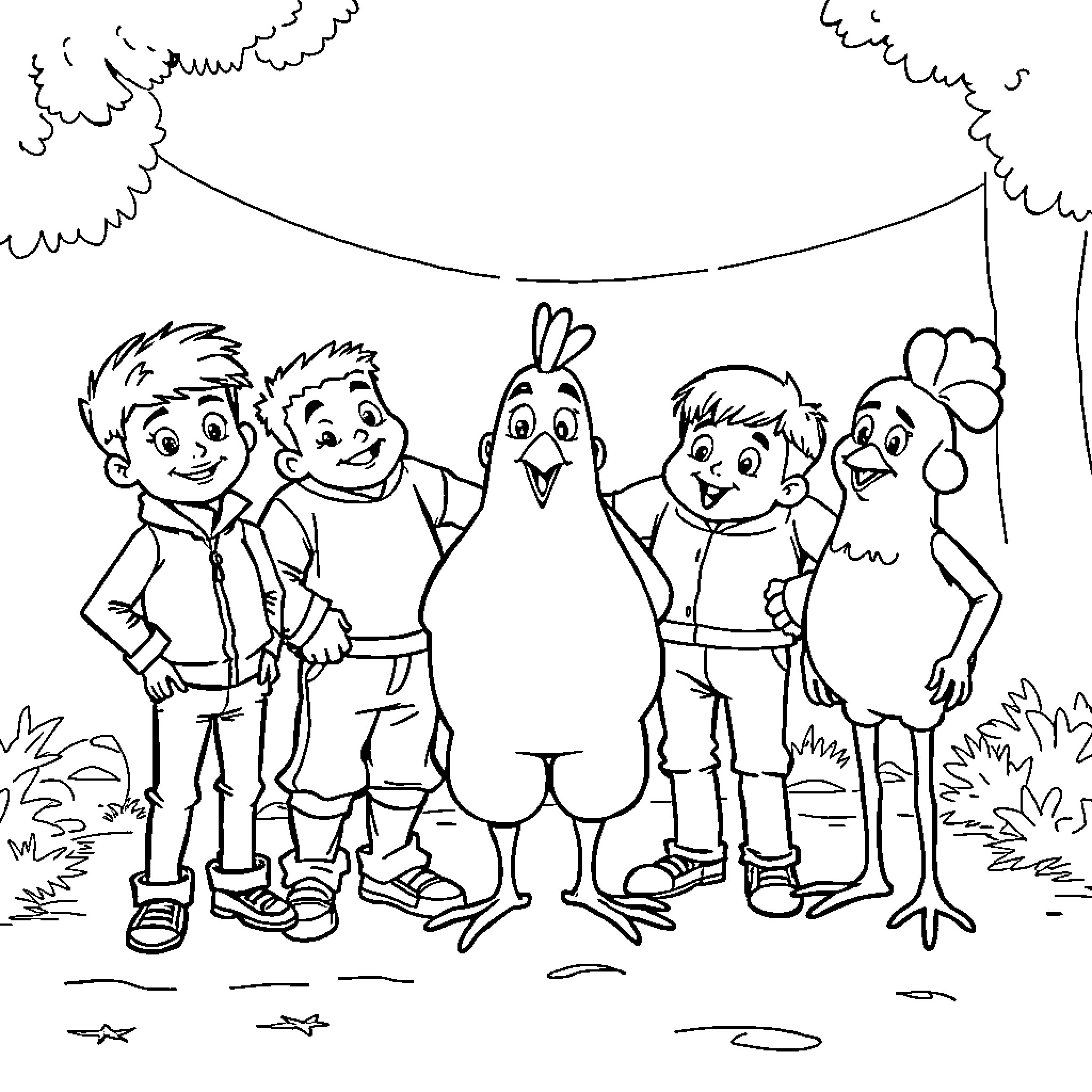 Randal and friends enjoy a fun gathering outdoors Coloring Page (free black-and-white line drawing printable PDF for all, from beginners to advanced learners, including children, teens, adults, and seniors)