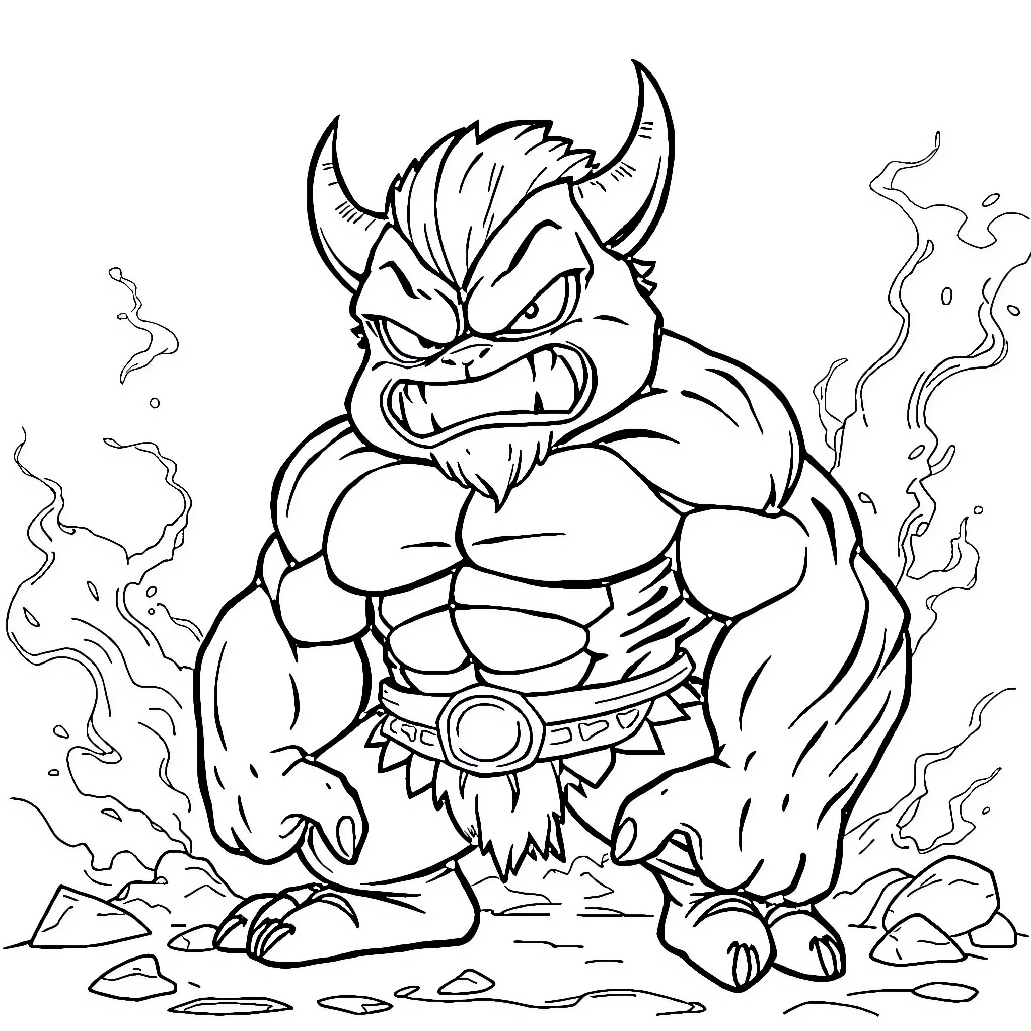 Rilakuma's Fierce Encounter with a Monstrous Creature Coloring Page (free black-and-white line drawing printable PDF for all, from beginners to advanced learners, including children, teens, adults, and seniors)