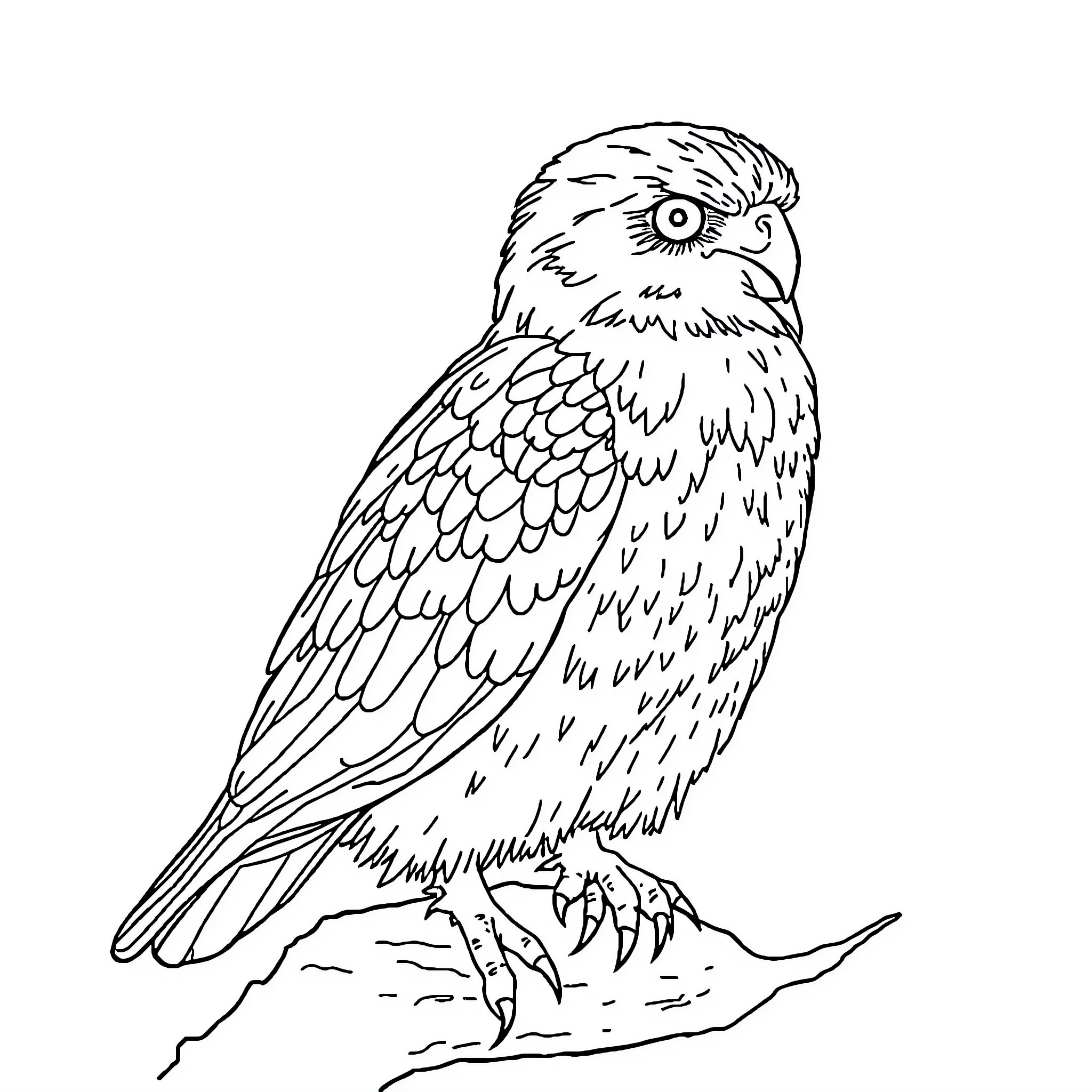 Otter perched on a branch with ruffled feathers Coloring Page (free black-and-white line drawing printable PDF for all, from beginners to advanced learners, including children, teens, adults, and seniors)