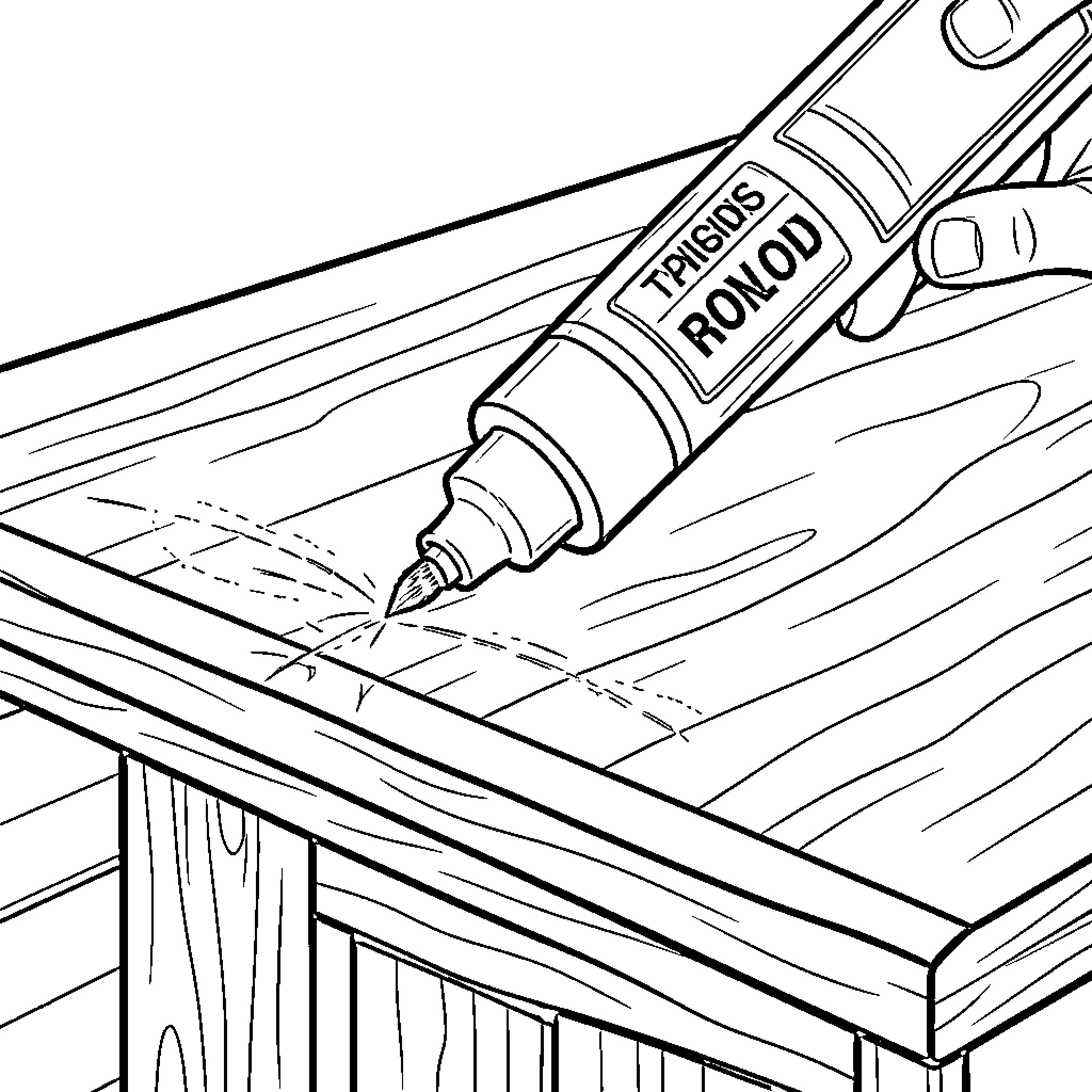 Furniture Marker being used to touch up wood Coloring Page (free black-and-white line drawing printable PDF for all, from beginners to advanced learners, including children, teens, adults, and seniors)