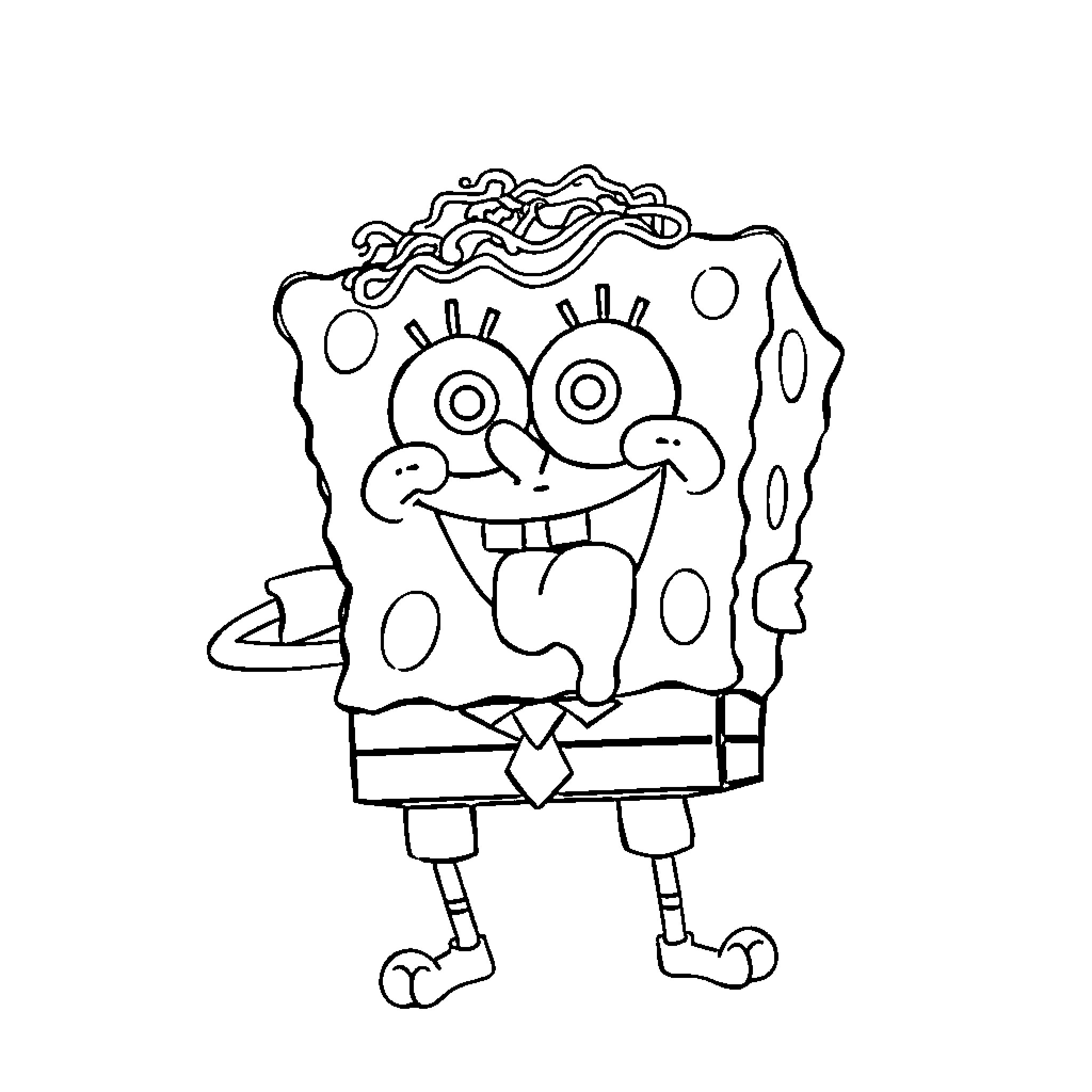 Spongebob's Zany Antics and Expressions Coloring Page (free black-and-white line drawing printable PDF for all, from beginners to advanced learners, including children, teens, adults, and seniors)
