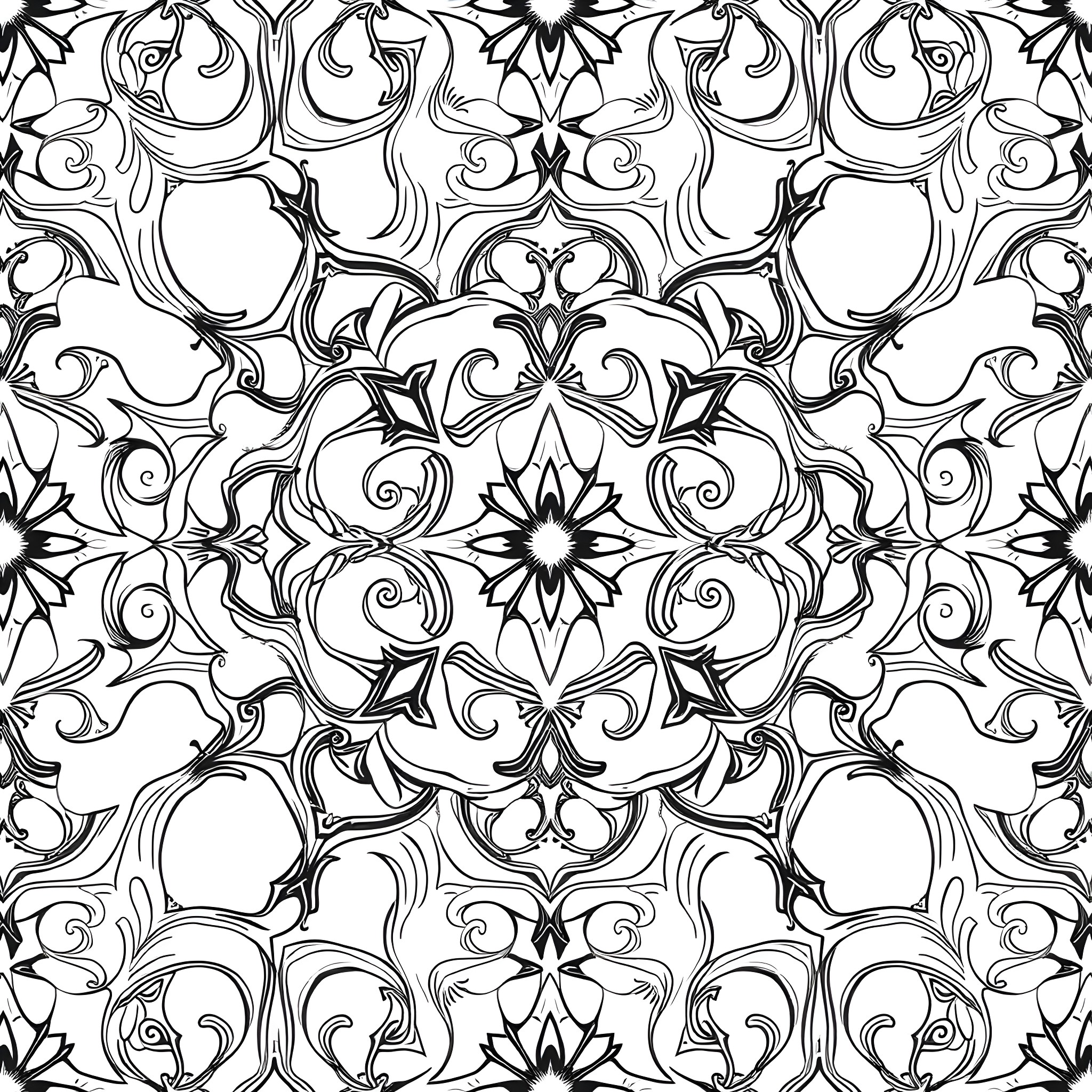 Pattern of Intricate Floral Designs Coloring Page (free black-and-white line drawing printable PDF for all, from beginners to advanced learners, including children, teens, adults, and seniors)
