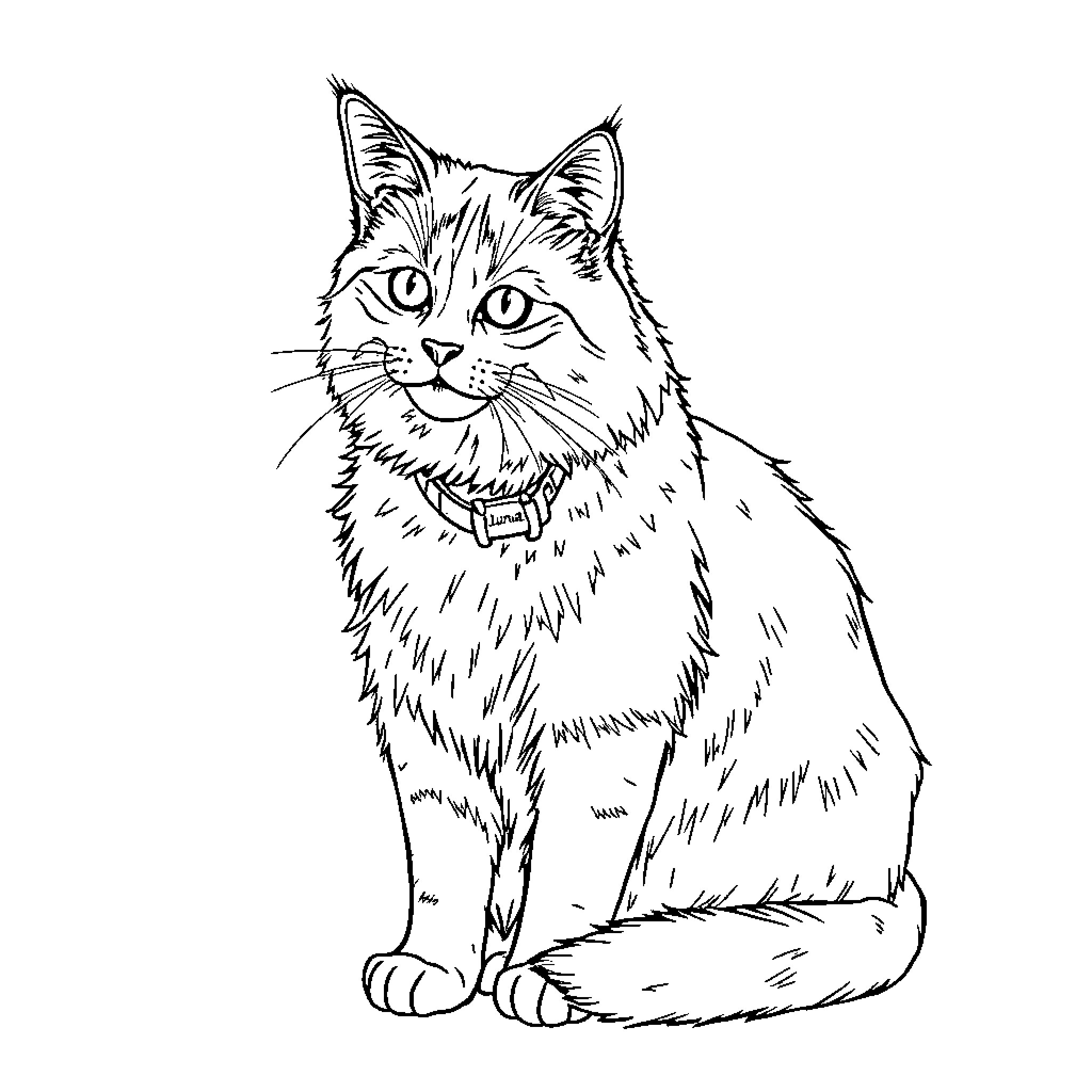 Cat in detailed illustration Coloring Page (free black-and-white line drawing printable PDF for all, from beginners to advanced learners, including children, teens, adults, and seniors)