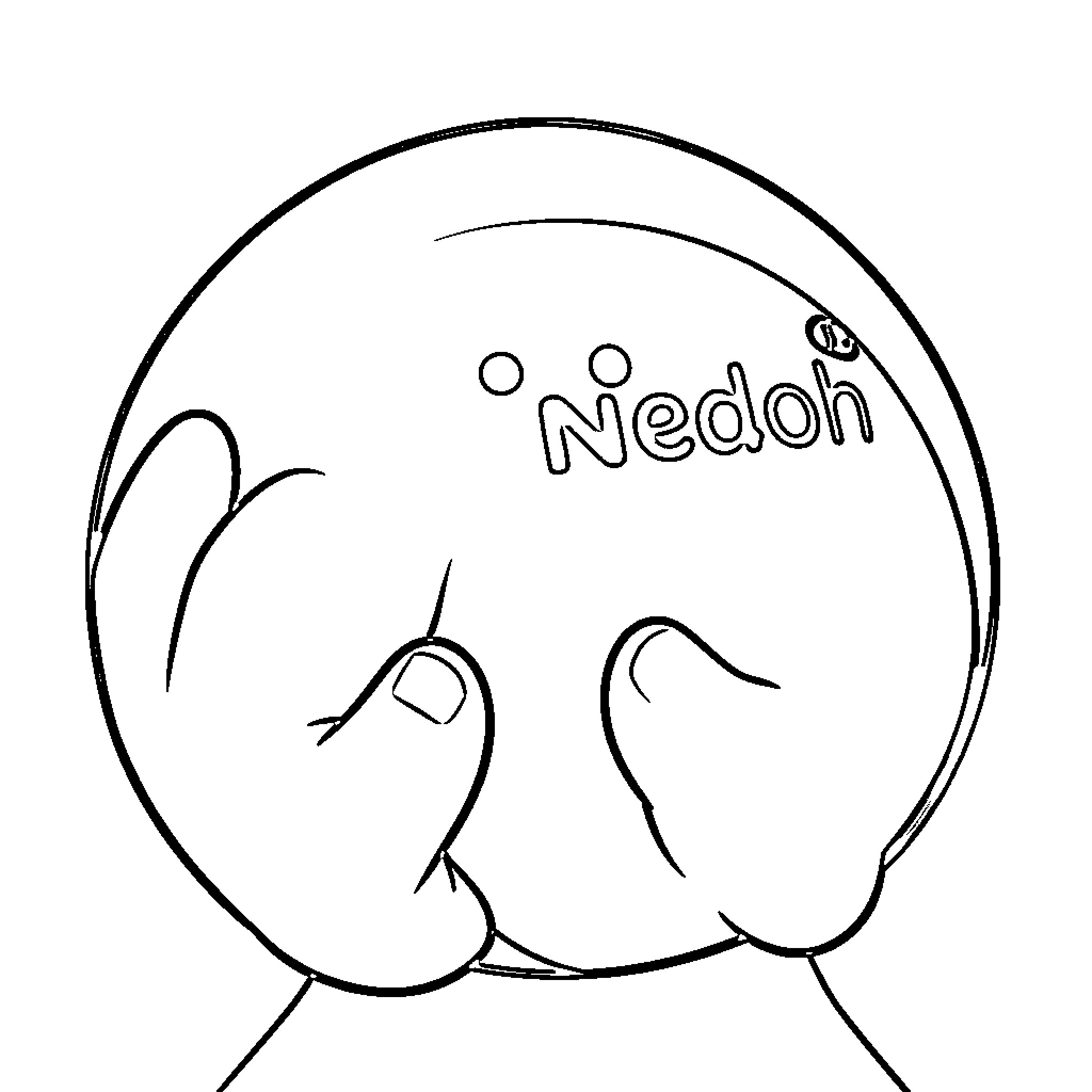 Needoh character being squeezed by large hands Coloring Page (free black-and-white line drawing printable PDF for all, from beginners to advanced learners, including children, teens, adults, and seniors)