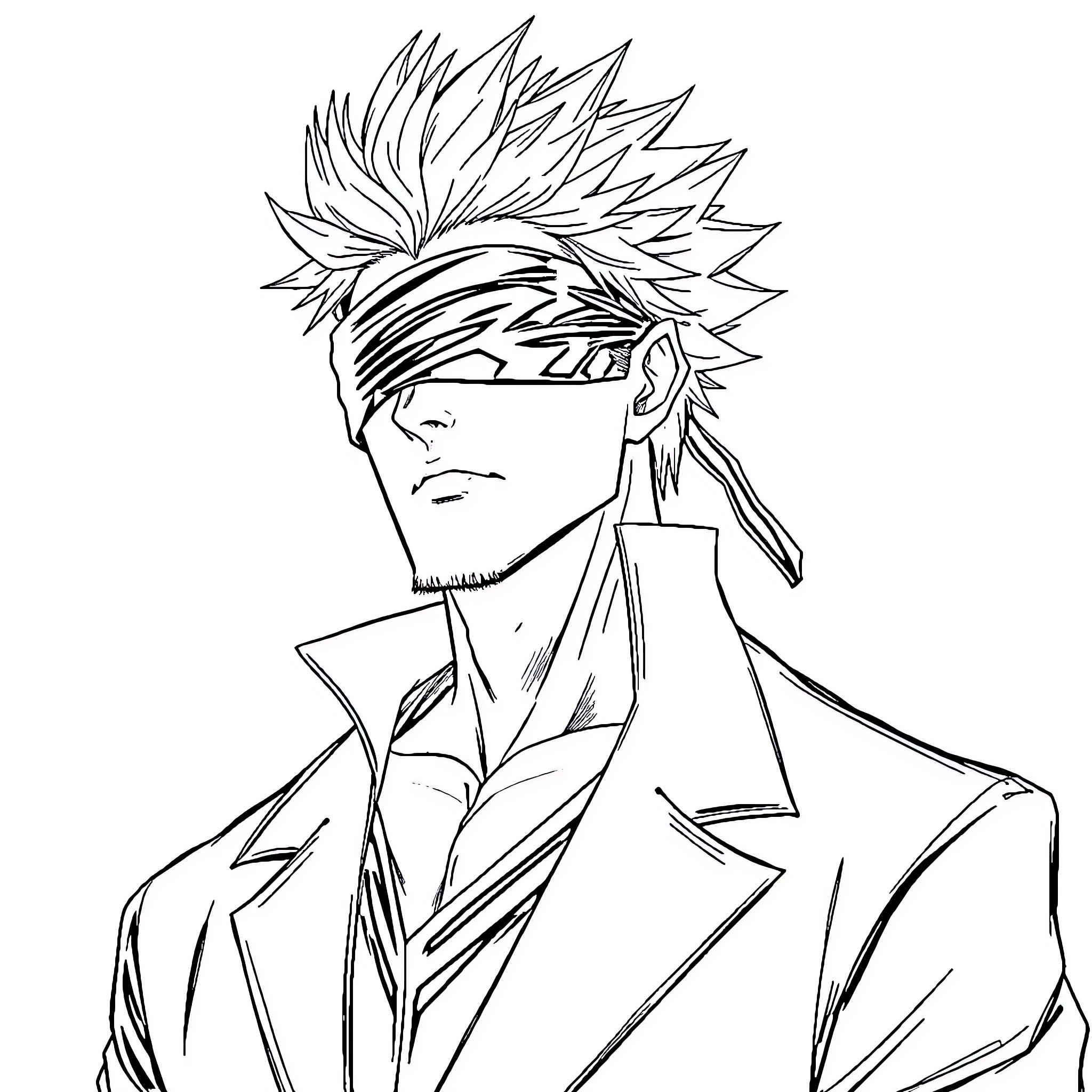 Satoru Gojo's Stylish Confidence and Determination Coloring Page (free black-and-white line drawing printable PDF for all, from beginners to advanced learners, including children, teens, adults, and seniors)