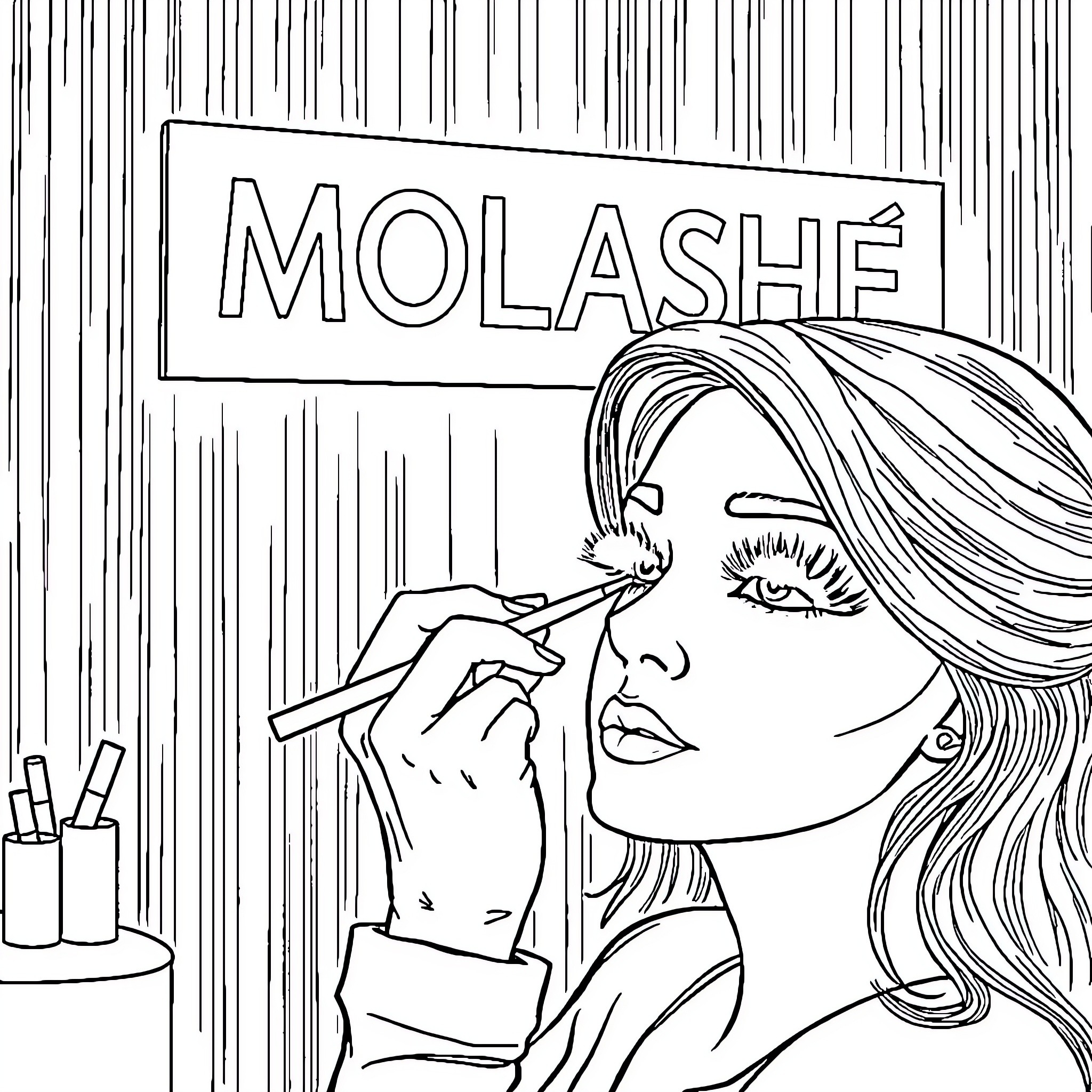 Lash Artist Applying Makeup with Precision Coloring Page (free black-and-white line drawing printable PDF for all, from beginners to advanced learners, including children, teens, adults, and seniors)