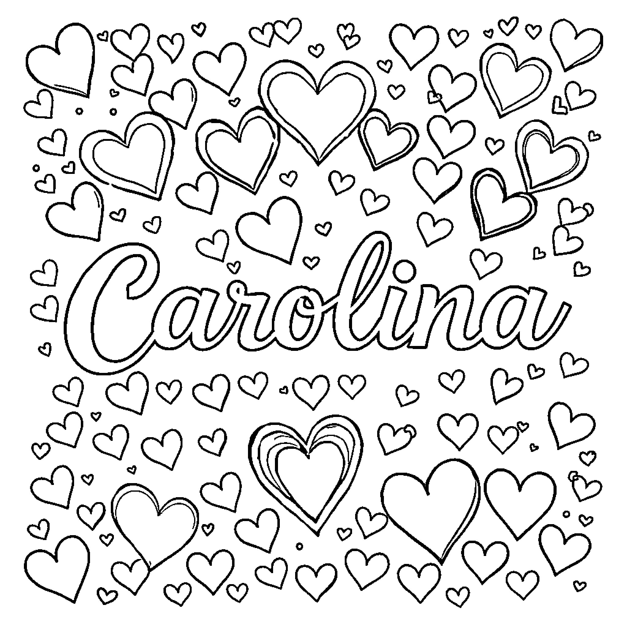 Carolina's Heartfelt Expressions Coloring Page (free black-and-white line drawing printable PDF for all, from beginners to advanced learners, including children, teens, adults, and seniors)