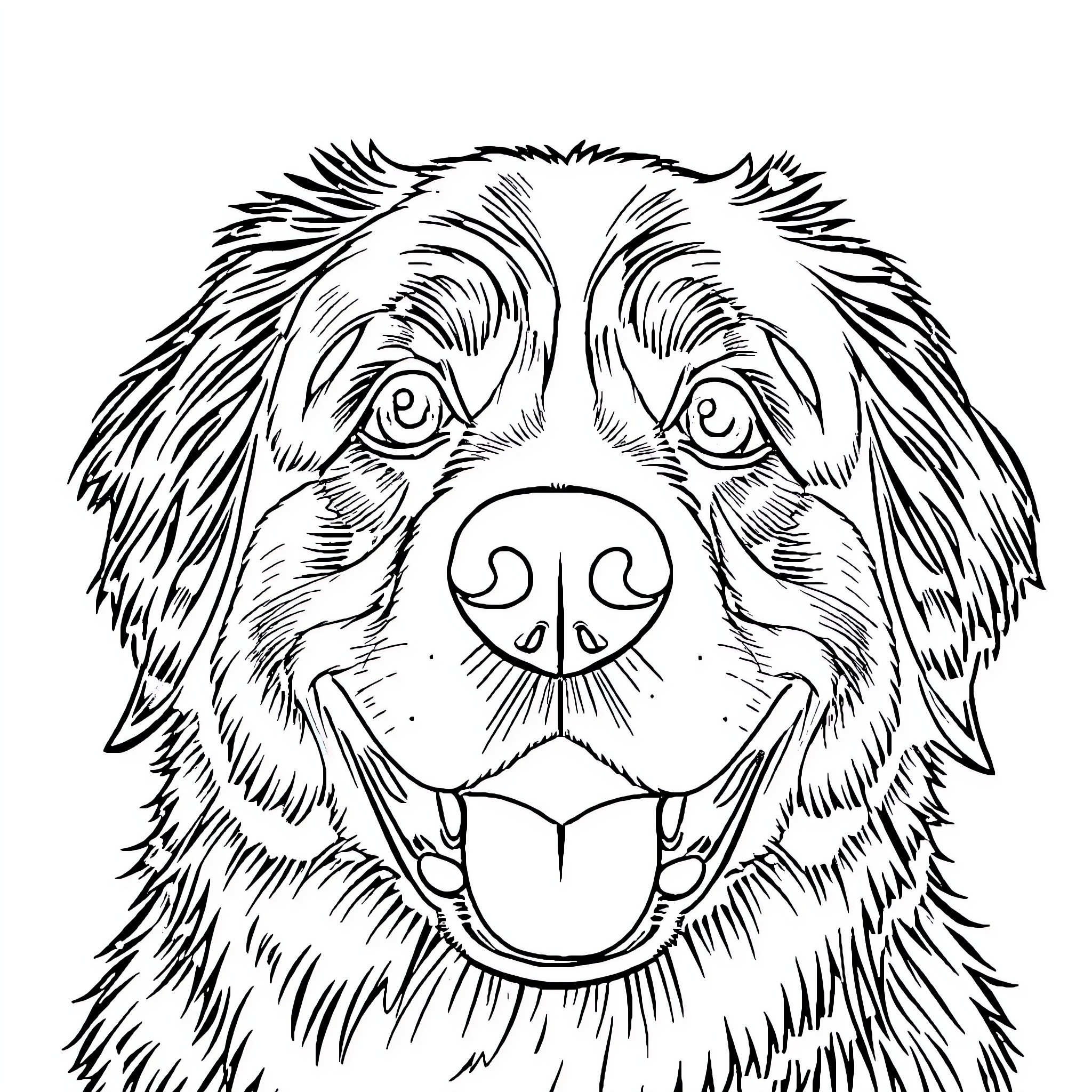Bernese Mountain Dog's Friendly Facial Expression Coloring Page (free black-and-white line drawing printable PDF for all, from beginners to advanced learners, including children, teens, adults, and seniors)