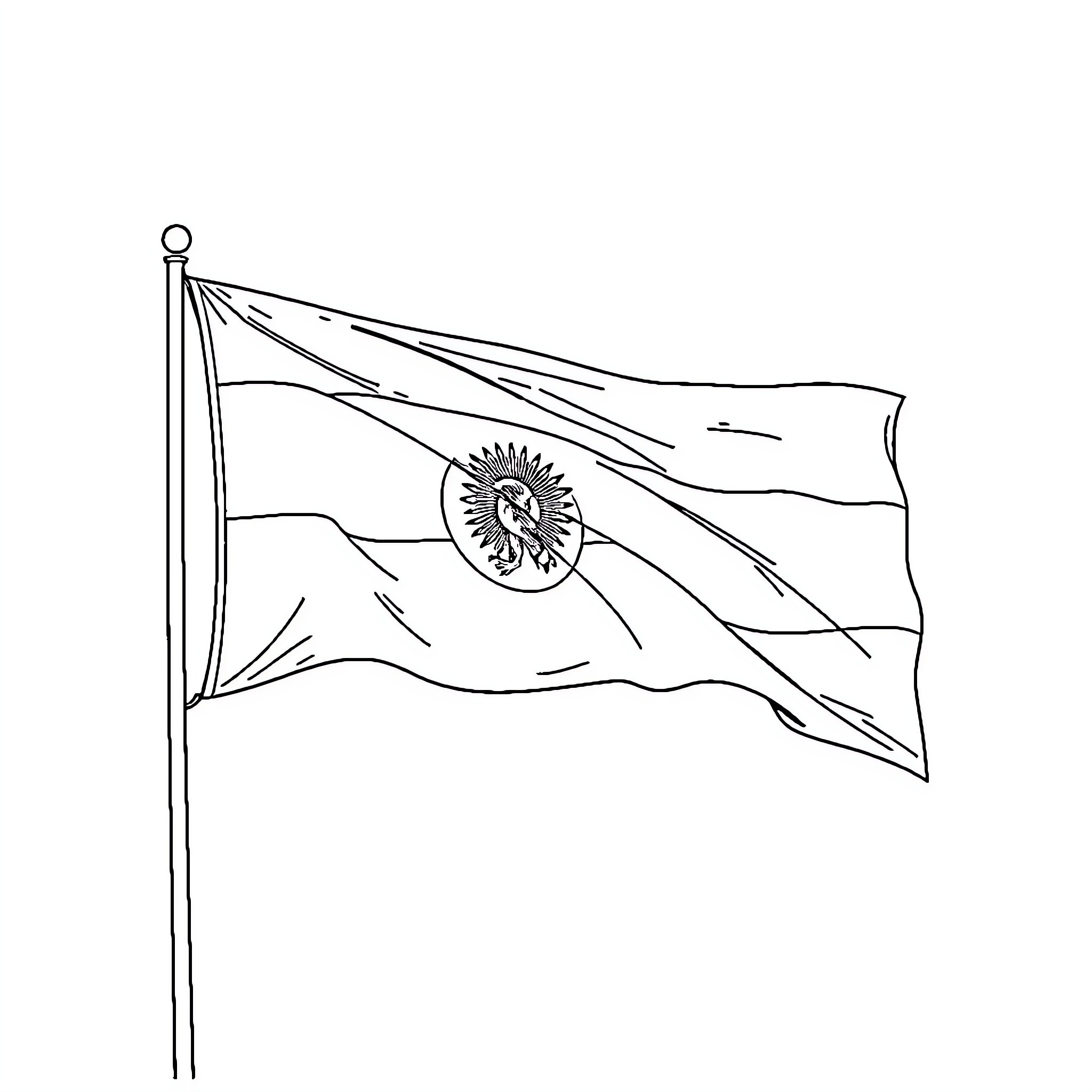 Bolivia Flag waving in the wind Coloring Page (free black-and-white line drawing printable PDF for all, from beginners to advanced learners, including children, teens, adults, and seniors)