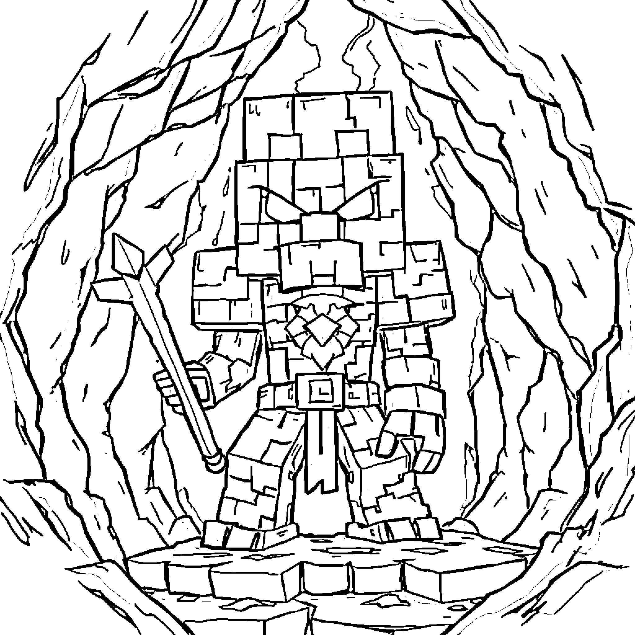 Warden of the Cavern's Depths Coloring Page (free black-and-white line drawing printable PDF for all, from beginners to advanced learners, including children, teens, adults, and seniors)
