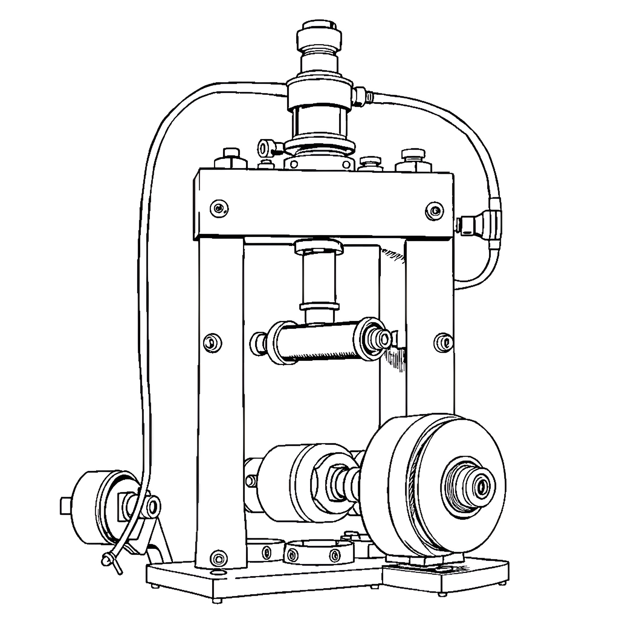 Power Press Tool Mechanism with Gears and Bolts Coloring Page (free black-and-white line drawing printable PDF for all, from beginners to advanced learners, including children, teens, adults, and seniors)