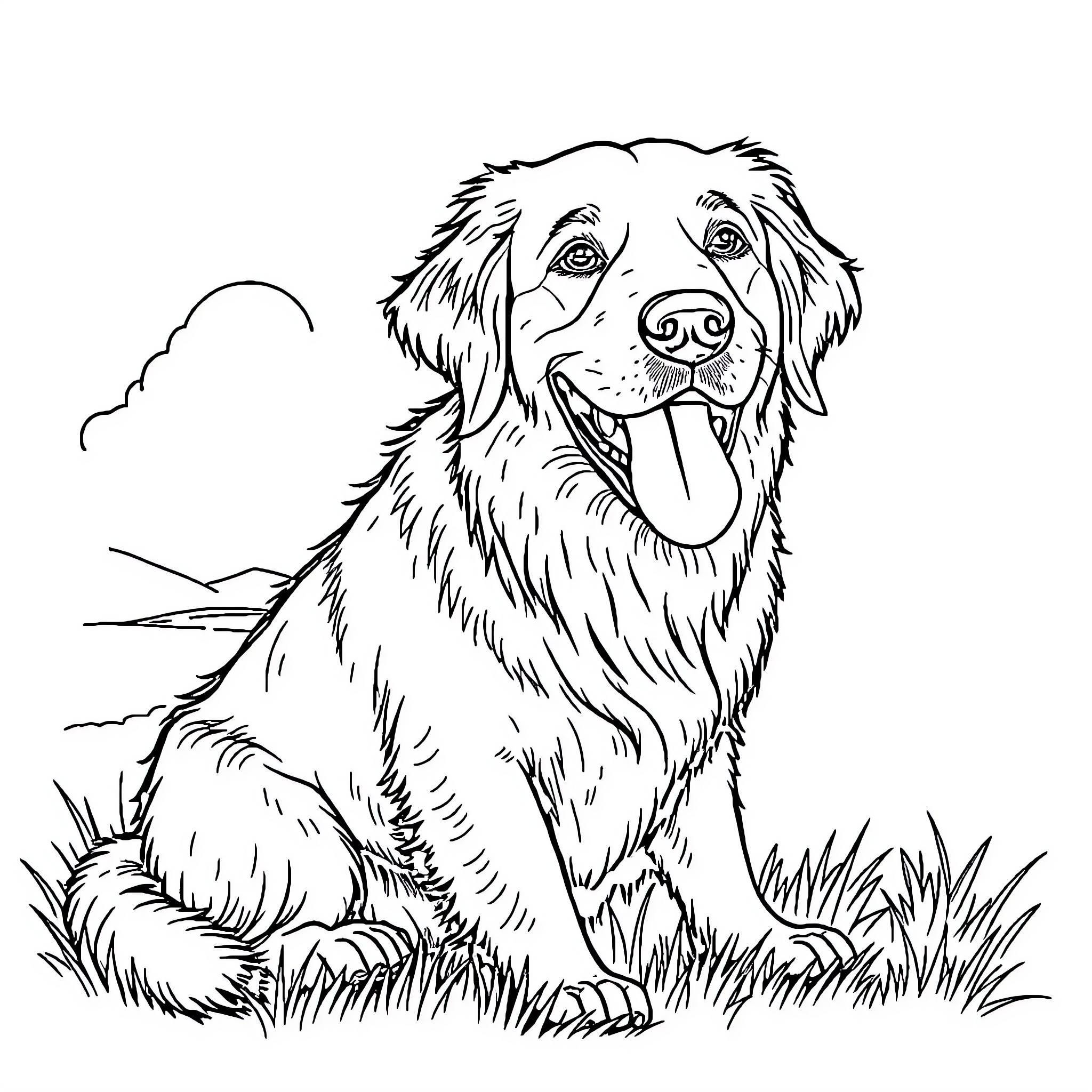 Retriever enjoying the outdoors Coloring Page (free black-and-white line drawing printable PDF for all, from beginners to advanced learners, including children, teens, adults, and seniors)