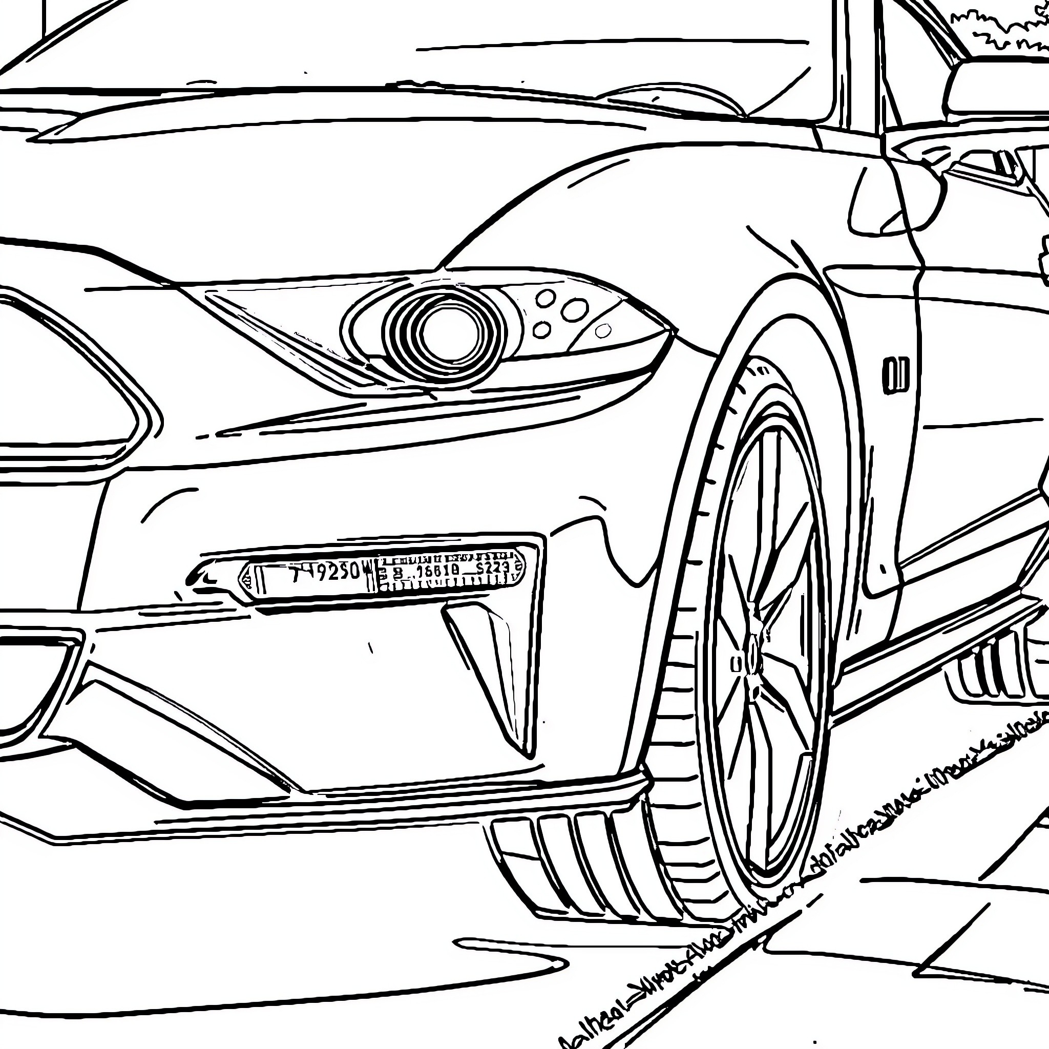 Car with stylish design in motion Coloring Page (free black-and-white line drawing printable PDF for all, from beginners to advanced learners, including children, teens, adults, and seniors)