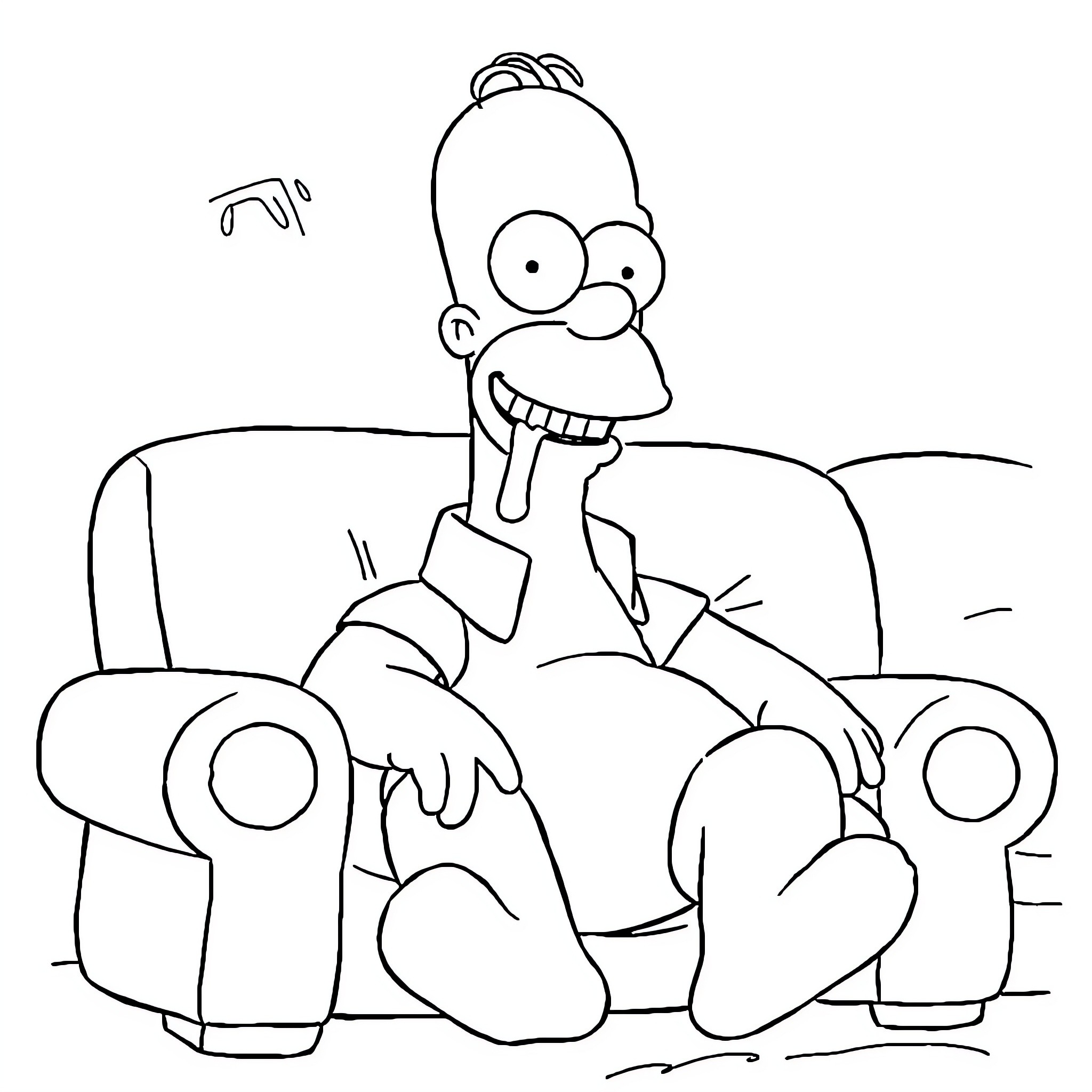 Homer Simpson lounging comfortably on a chair Coloring Page (free black-and-white line drawing printable PDF for all, from beginners to advanced learners, including children, teens, adults, and seniors)