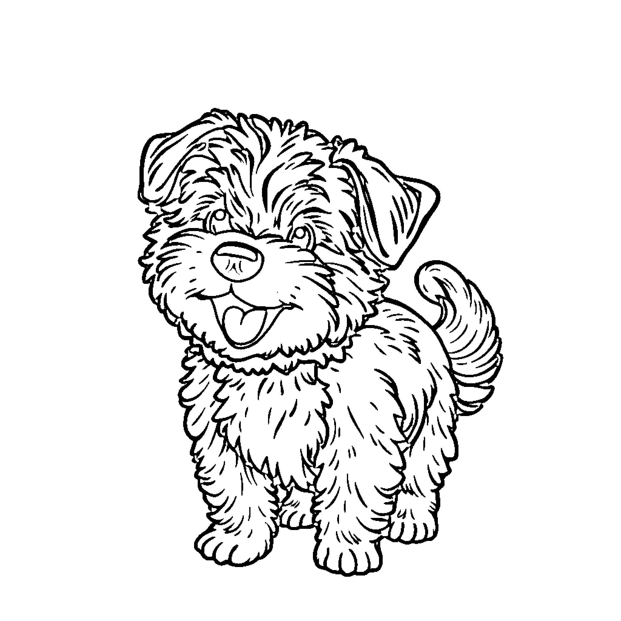 Cachorro playing happily with a joyful expression Coloring Page (free black-and-white line drawing printable PDF for all, from beginners to advanced learners, including children, teens, adults, and seniors)