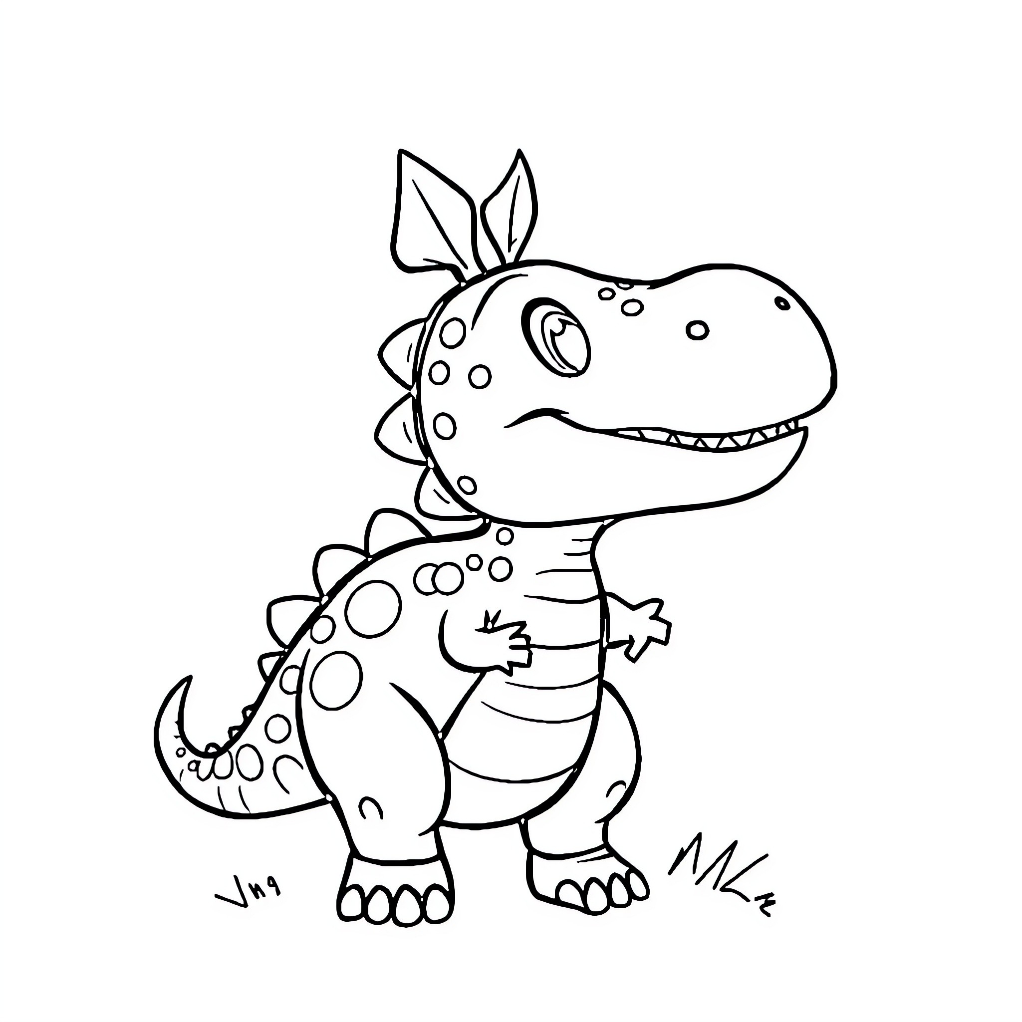 Dinosaur showing cute expression in simple line art Coloring Page (free black-and-white line drawing printable PDF for all, from beginners to advanced learners, including children, teens, adults, and seniors)