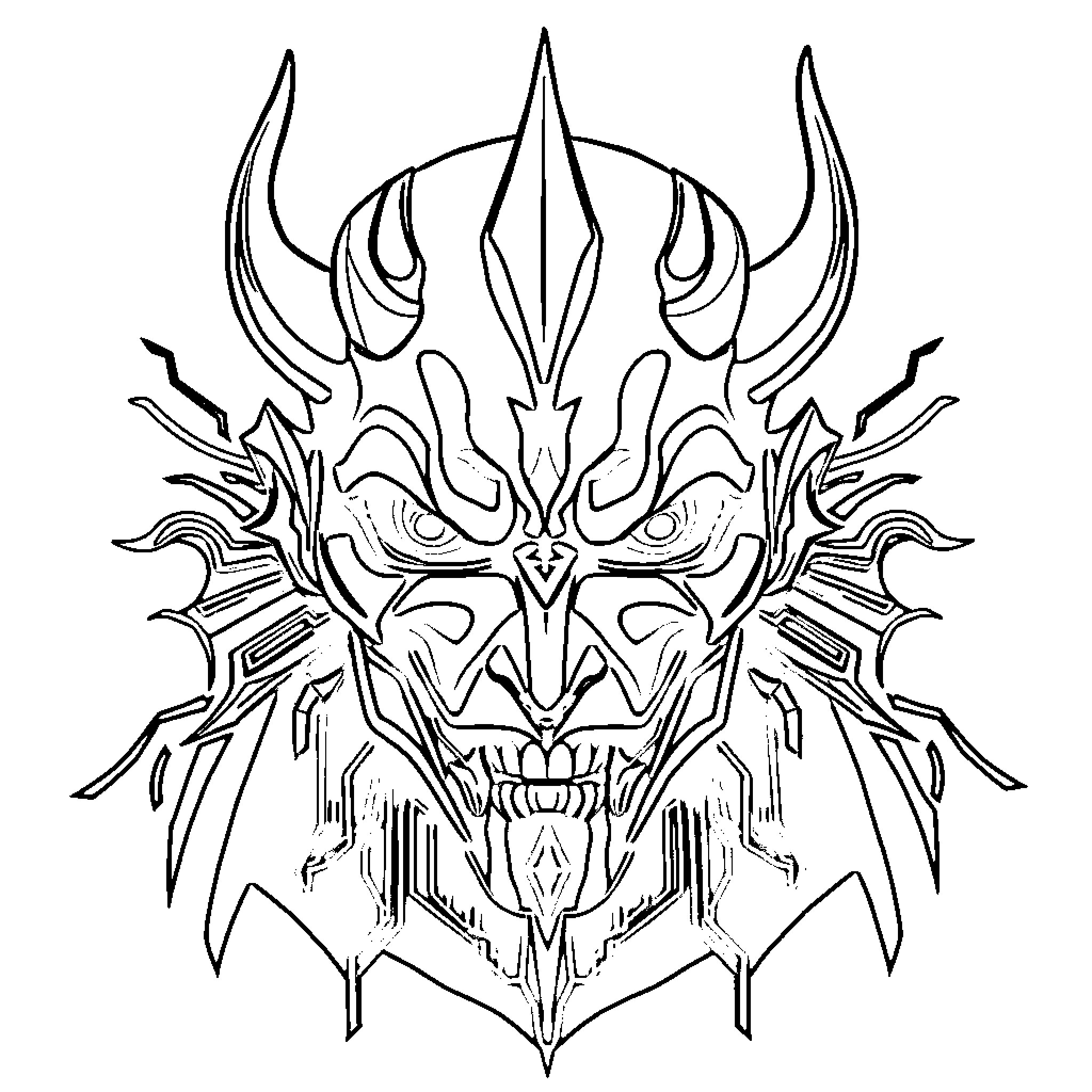 Darth Maul's Fierce and Intimidating Visage Coloring Page (free black-and-white line drawing printable PDF for all, from beginners to advanced learners, including children, teens, adults, and seniors)
