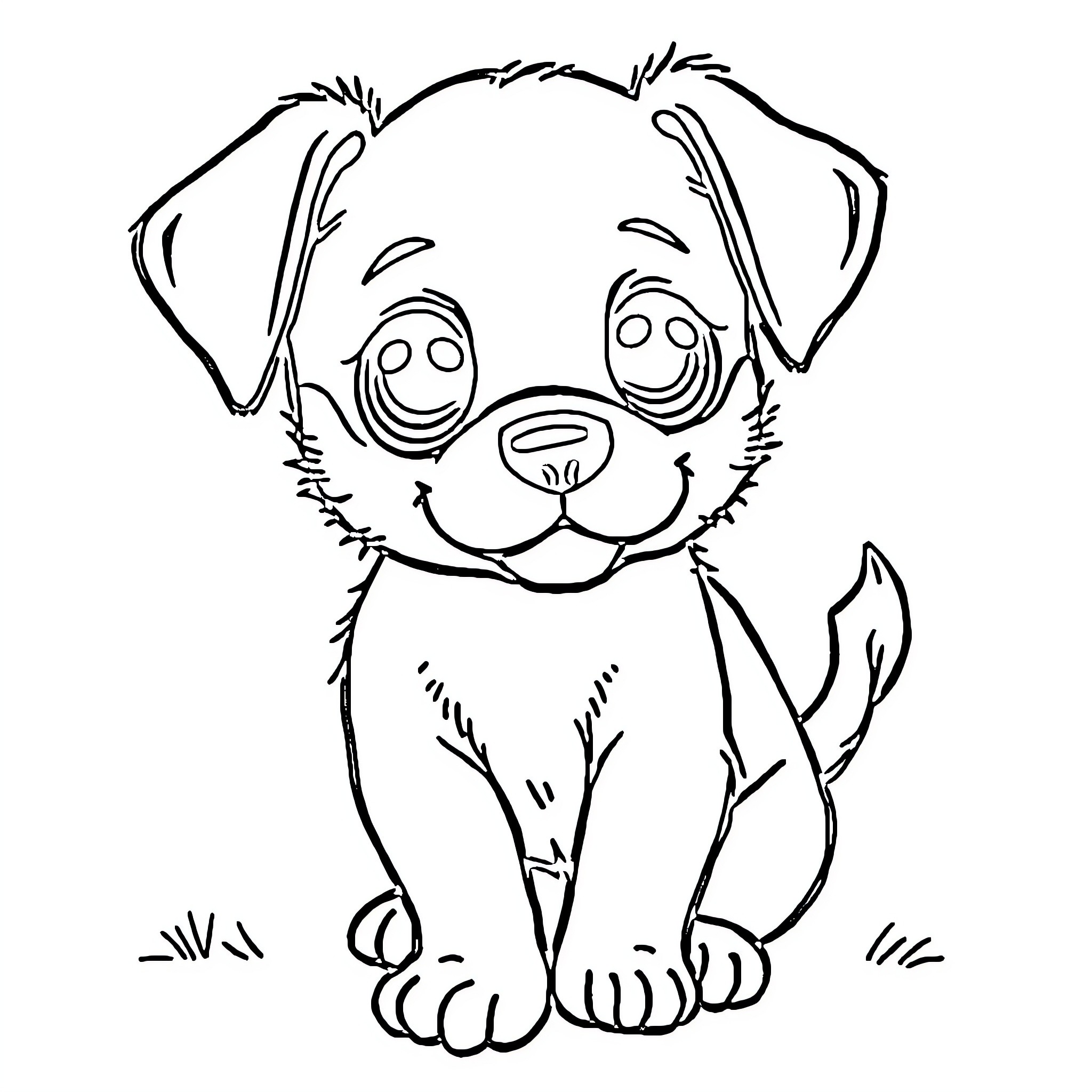 Image of a happy puppy illustration Coloring Page (free black-and-white line drawing printable PDF for all, from beginners to advanced learners, including children, teens, adults, and seniors)
