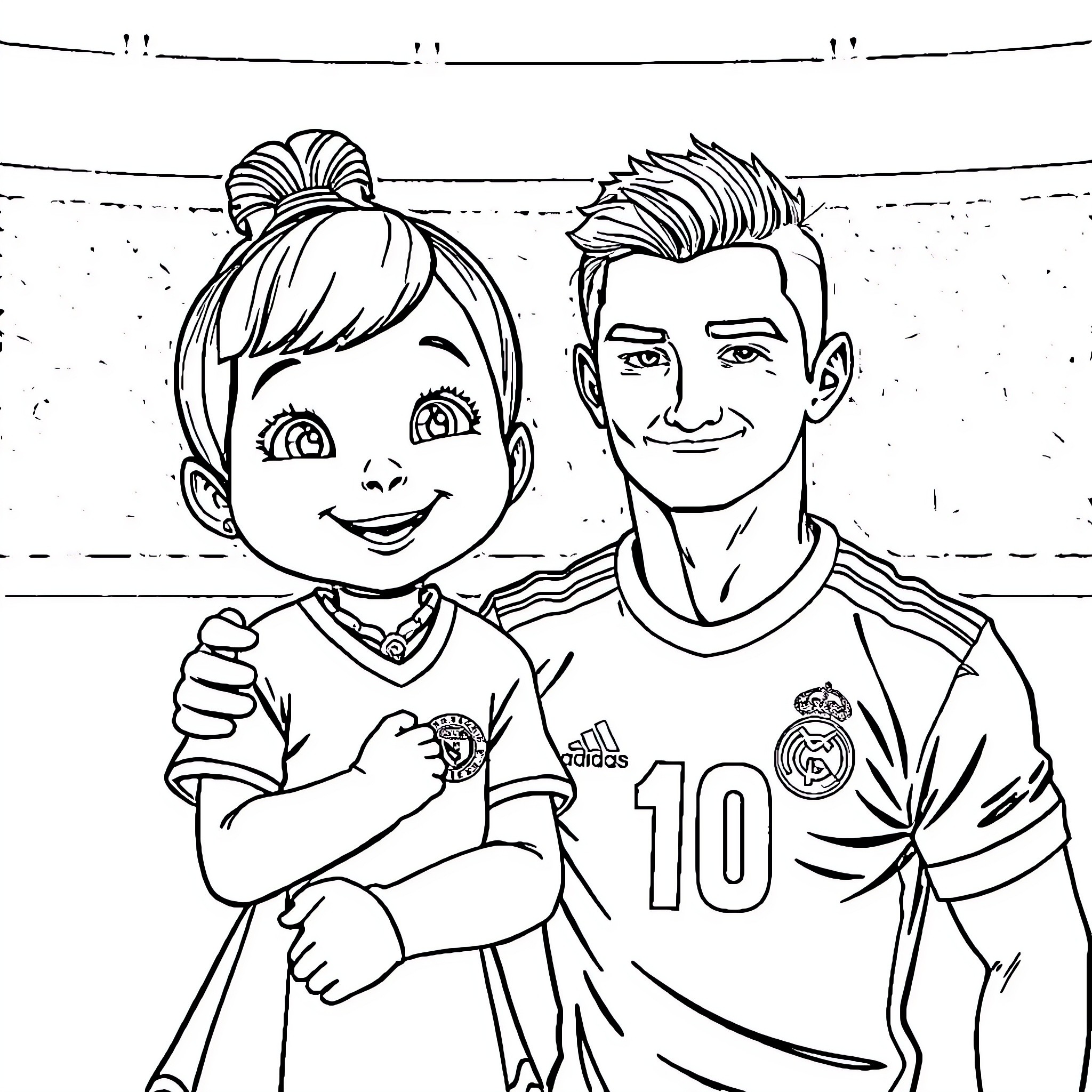 Masha and the soccer player Coloring Page (free black-and-white line drawing printable PDF for all, from beginners to advanced learners, including children, teens, adults, and seniors)