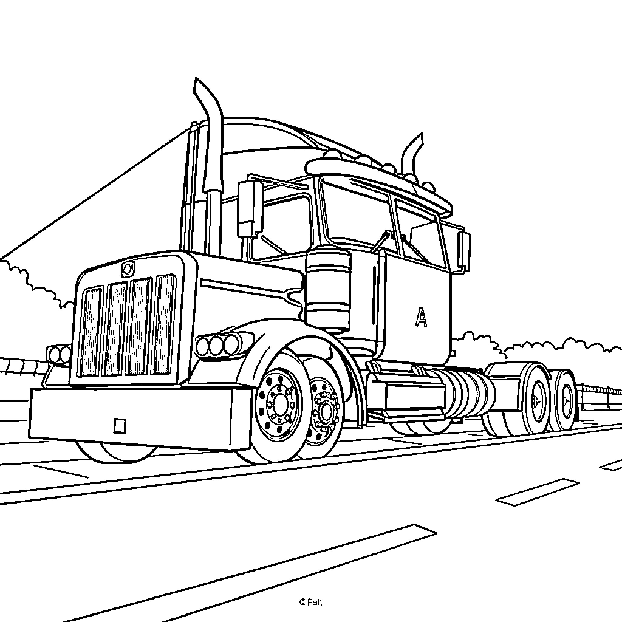 Lorry carrying cargo on the open road Coloring Page (free black-and-white line drawing printable PDF for all, from beginners to advanced learners, including children, teens, adults, and seniors)