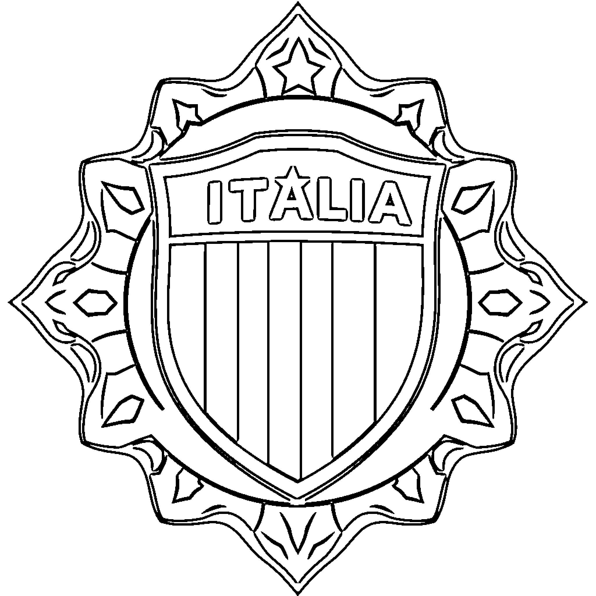 Italian National Football Team Crest Coloring Page (free black-and-white line drawing printable PDF for all, from beginners to advanced learners, including children, teens, adults, and seniors)