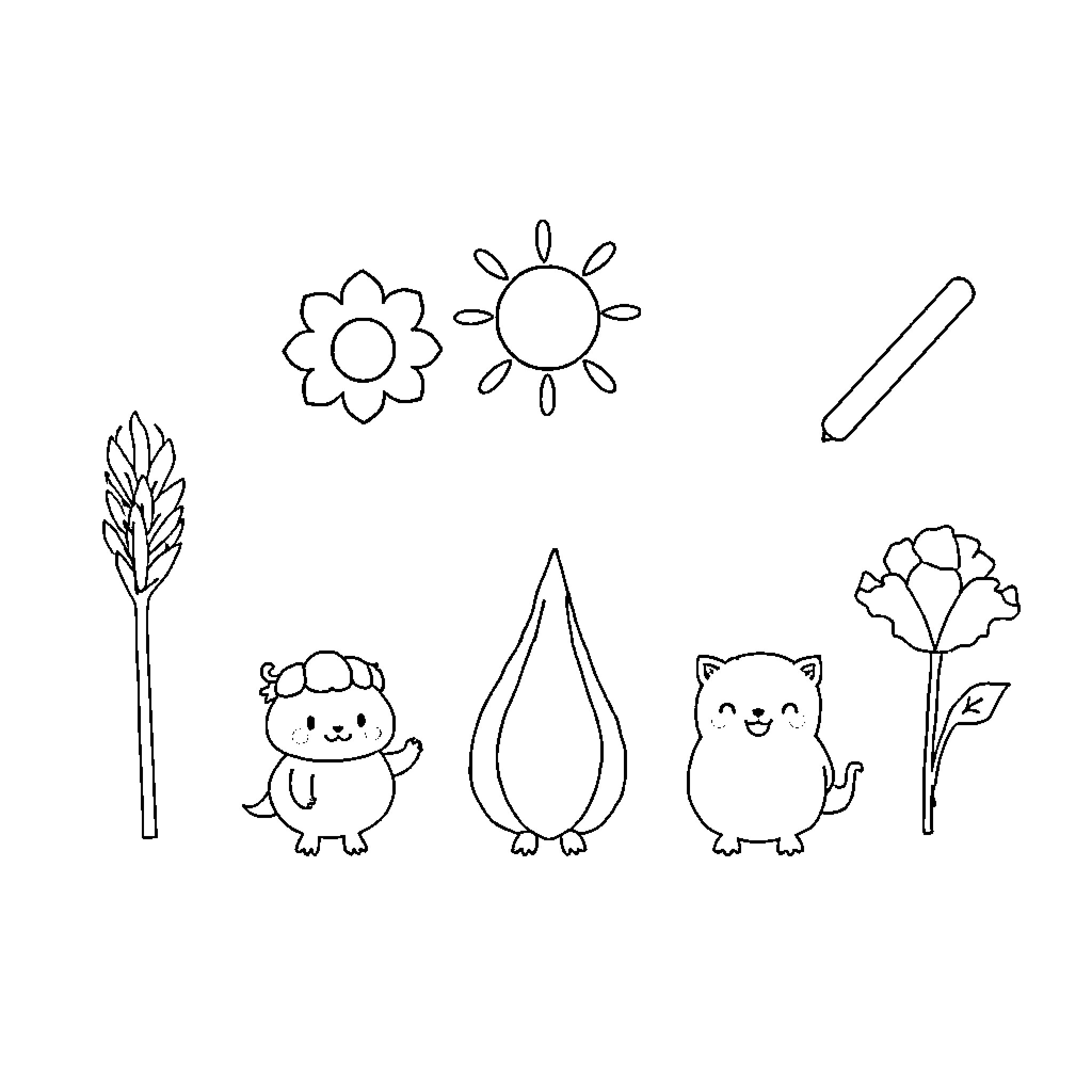Art Element Fun with Nature Objects Coloring Page (free black-and-white line drawing printable PDF for all, from beginners to advanced learners, including children, teens, adults, and seniors)