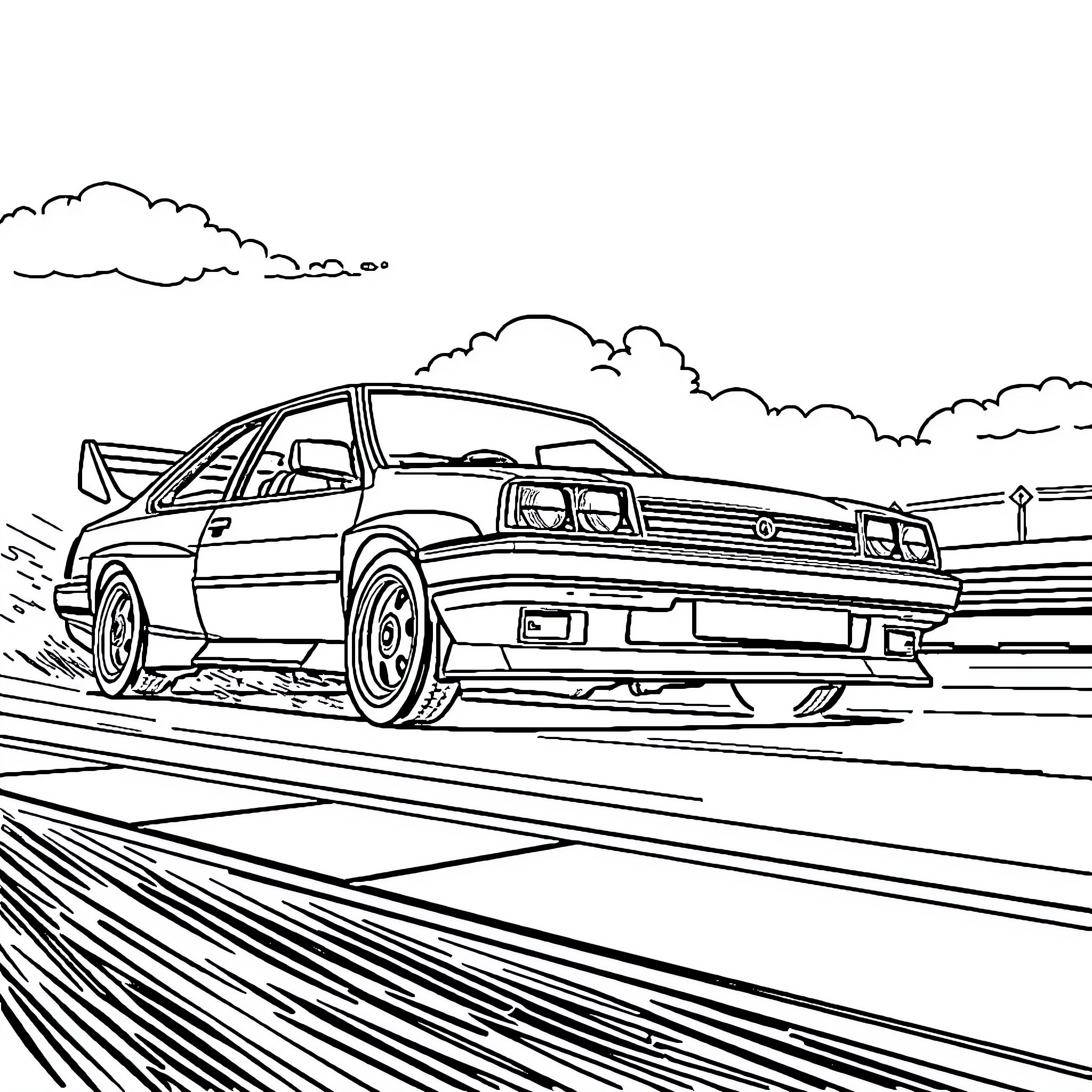 Vauxhall Astra speeding on the open road Coloring Page (free black-and-white line drawing printable PDF for all, from beginners to advanced learners, including children, teens, adults, and seniors)