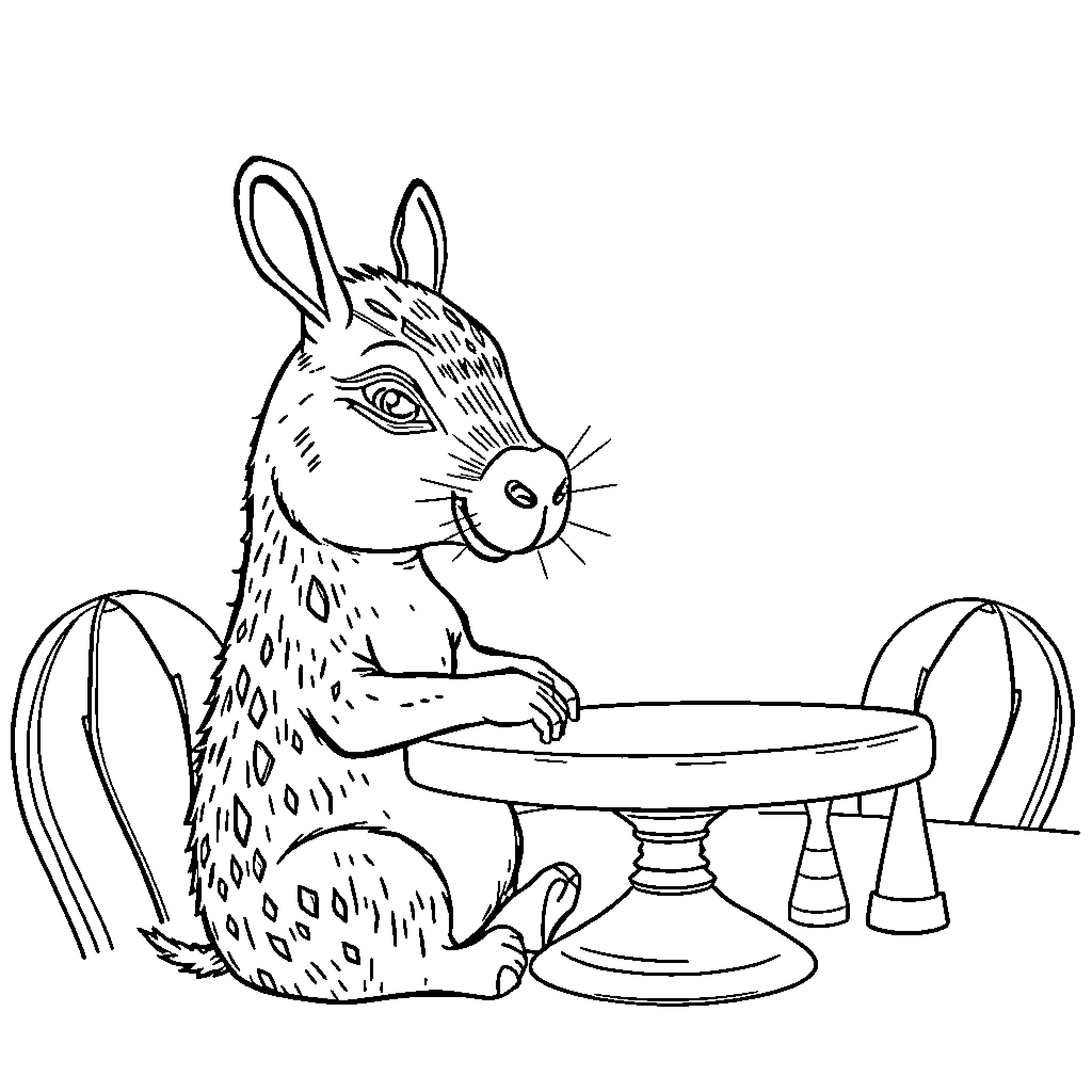 Capybara enjoying a sweet treat on a pedestal Coloring Page (free black-and-white line drawing printable PDF for all, from beginners to advanced learners, including children, teens, adults, and seniors)