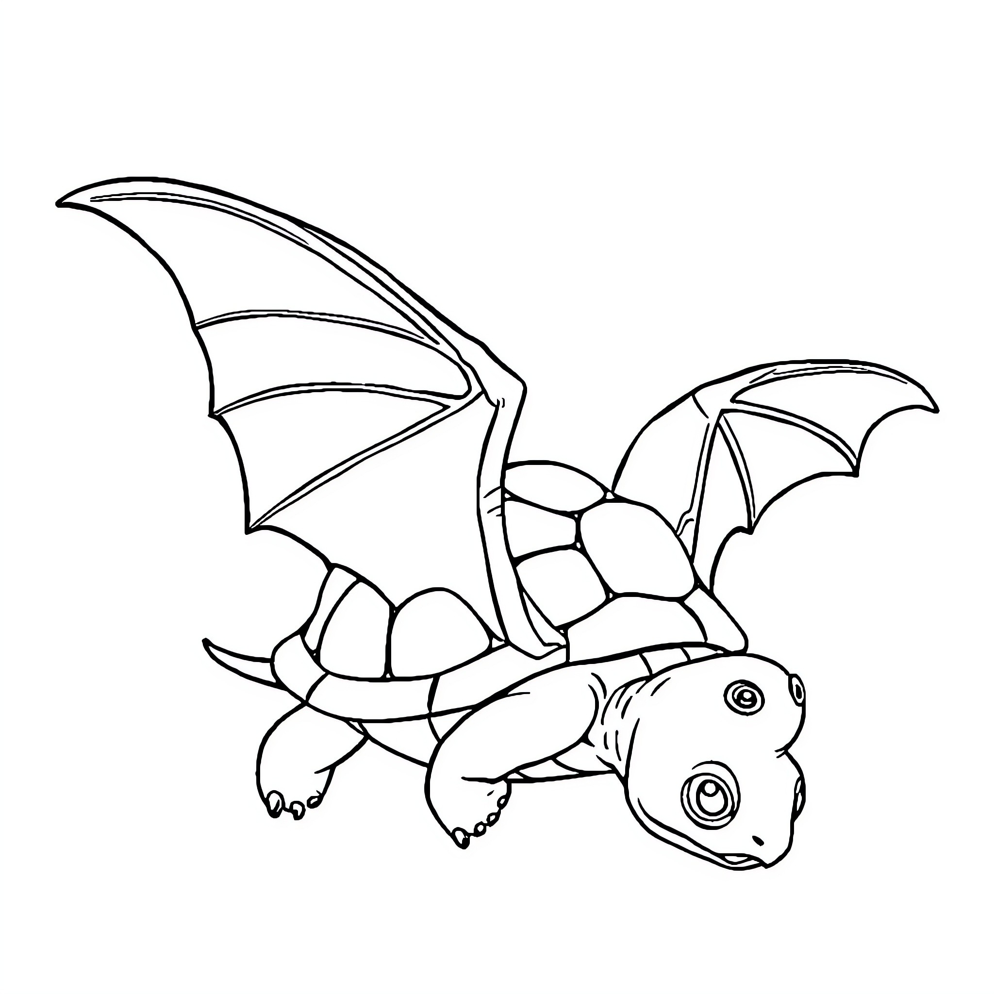 Turtle with majestic dragon wings Coloring Page (free black-and-white line drawing printable PDF for all, from beginners to advanced learners, including children, teens, adults, and seniors)