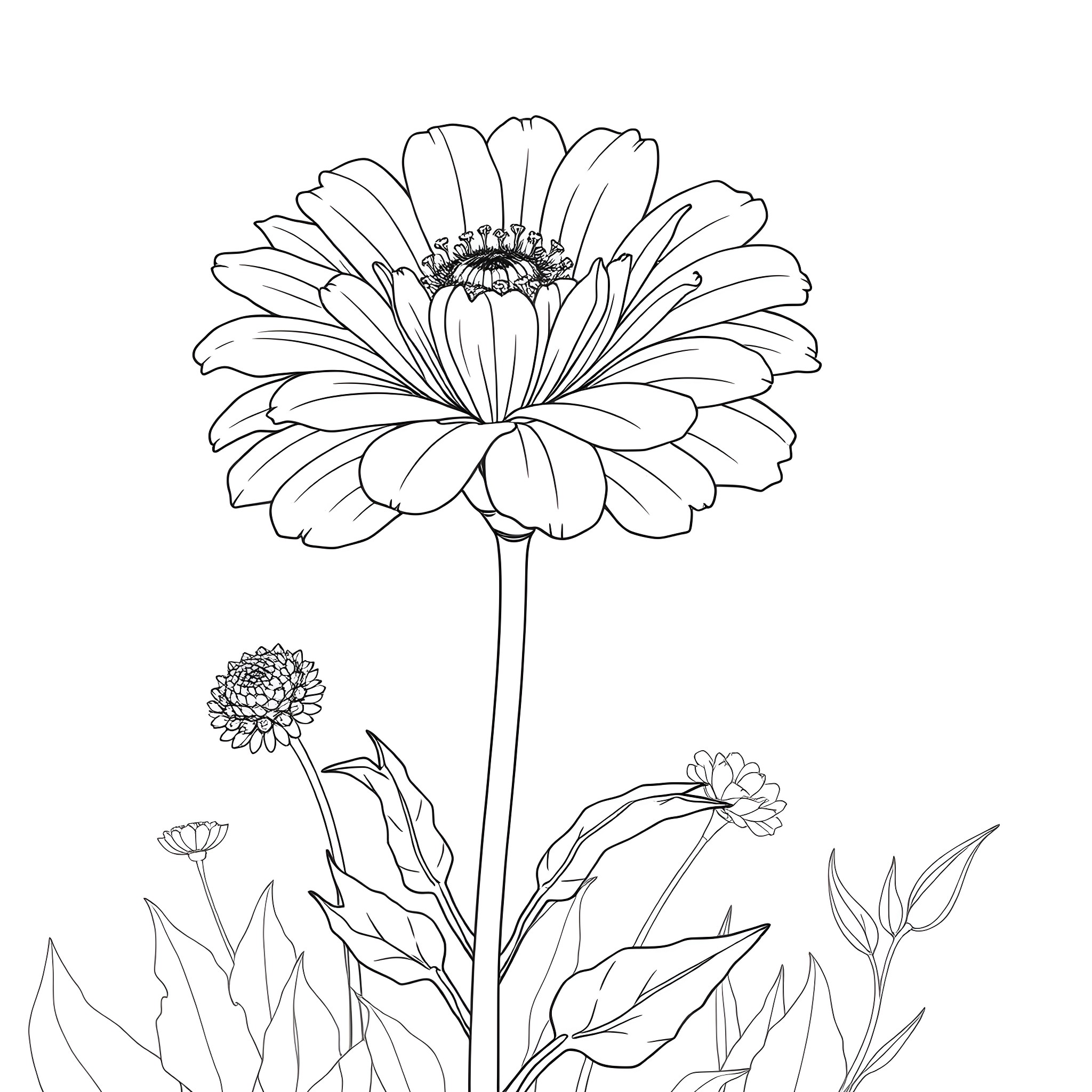 Tagetes flower garden sketch Coloring Page (free black-and-white line drawing printable PDF for all, from beginners to advanced learners, including children, teens, adults, and seniors)
