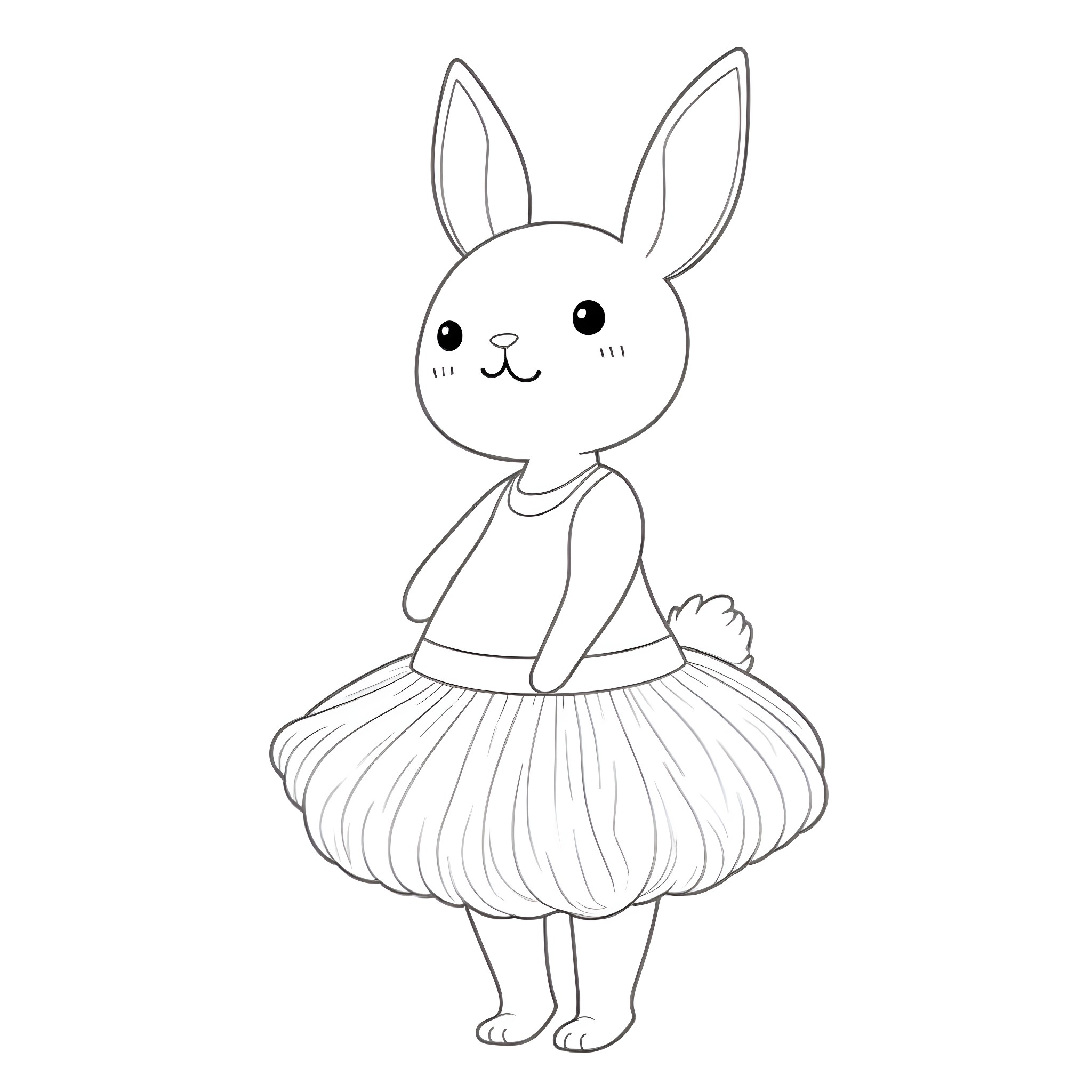 Bunny dressed in a fluffy tutu skirt Coloring Page (free black-and-white line drawing printable PDF for all, from beginners to advanced learners, including children, teens, adults, and seniors)