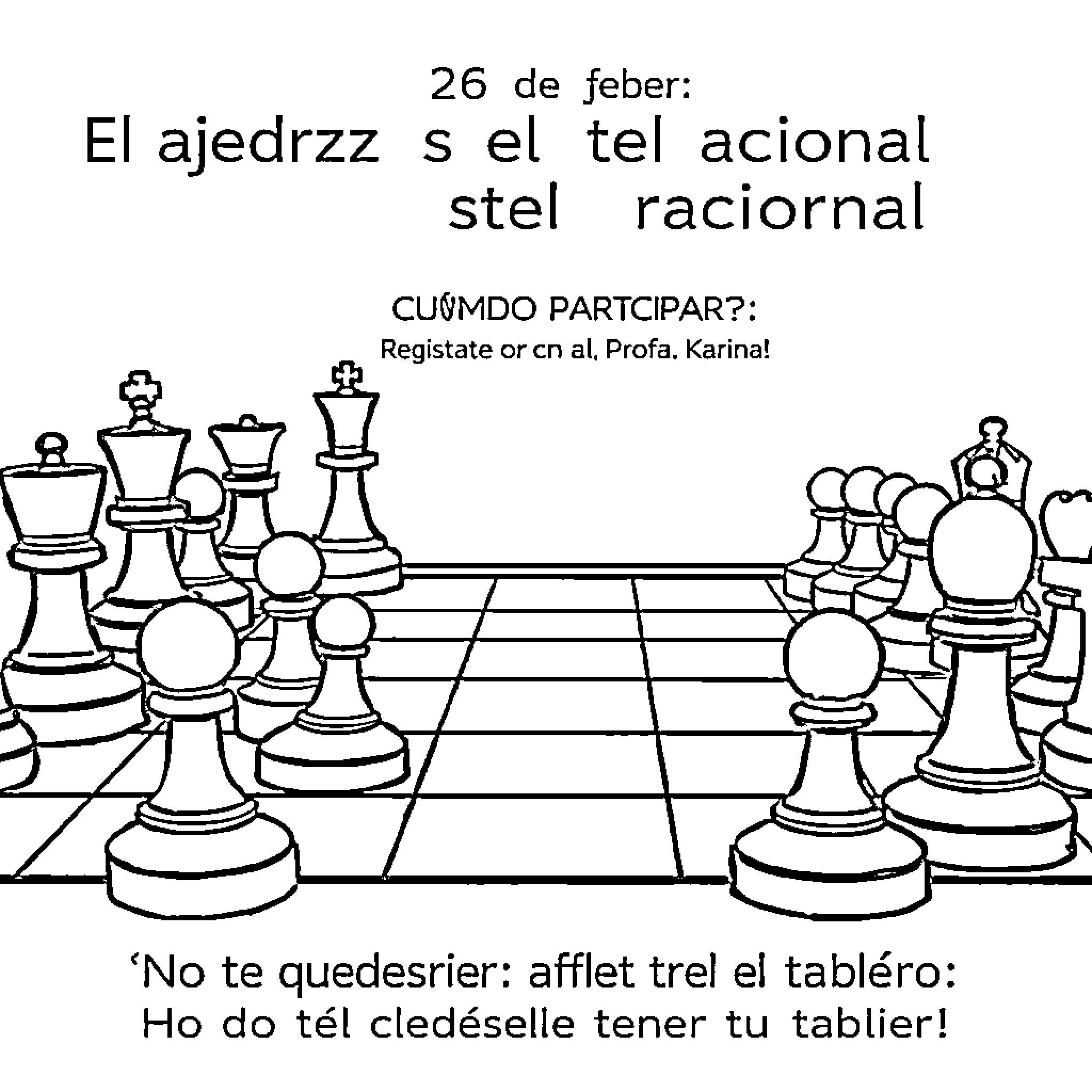 Ajedrez: El estratégico juego de tablero Coloring Page (free black-and-white line drawing printable PDF for all, from beginners to advanced learners, including children, teens, adults, and seniors)