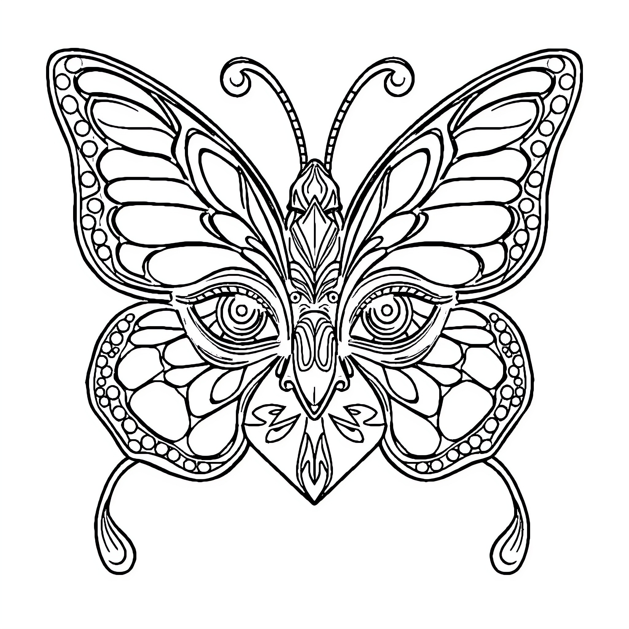 Butterfly with intricate pattern and design Coloring Page (free black-and-white line drawing printable PDF for all, from beginners to advanced learners, including children, teens, adults, and seniors)