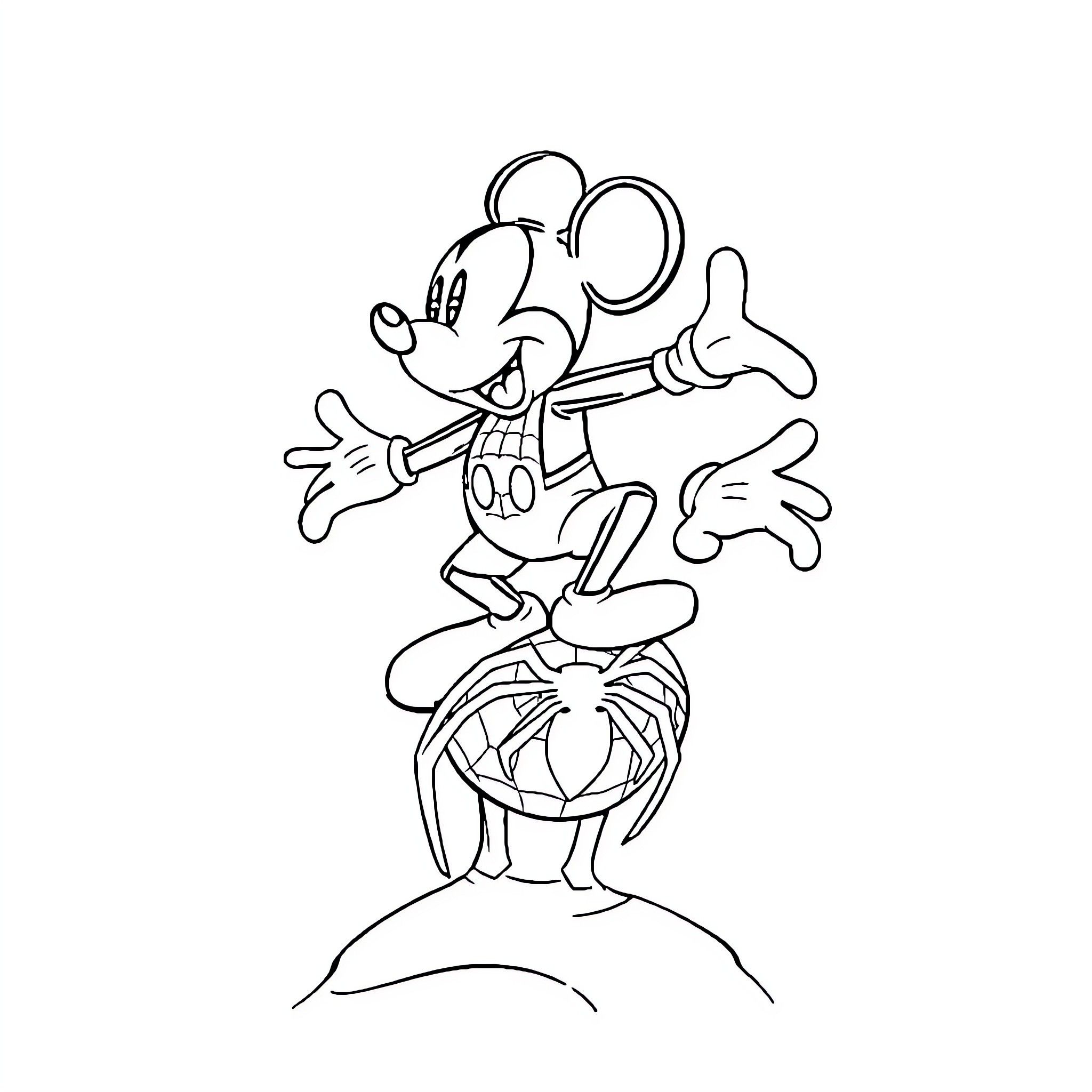 Mickey Mouse performing a dance on a stage Coloring Page (free black-and-white line drawing printable PDF for all, from beginners to advanced learners, including children, teens, adults, and seniors)