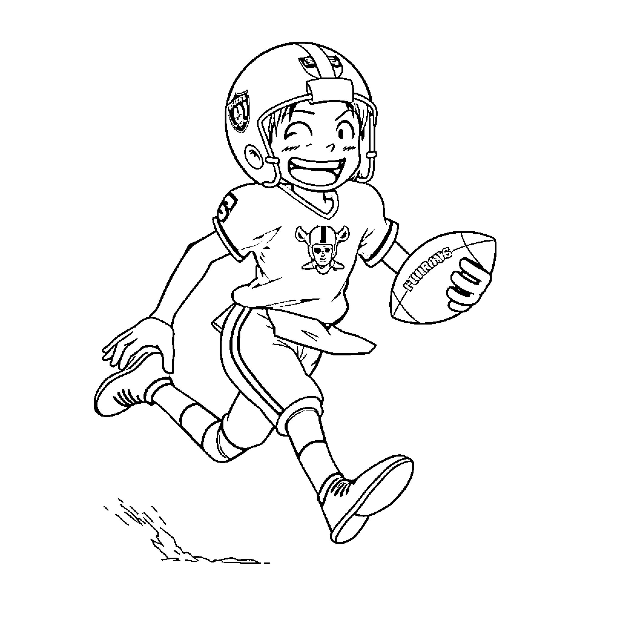 Luffy running with football in the field Coloring Page (free black-and-white line drawing printable PDF for all, from beginners to advanced learners, including children, teens, adults, and seniors)