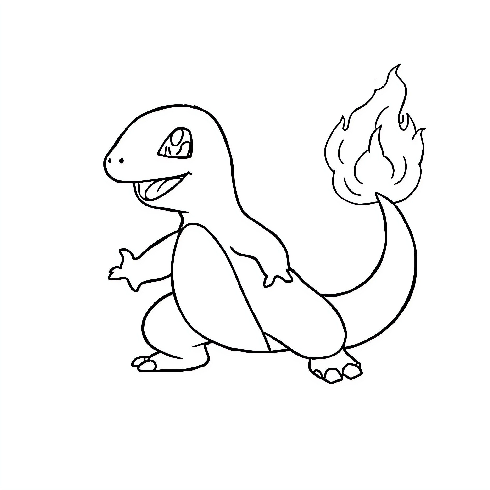 Charmander preparing to breathe fire Coloring Page (free black-and-white line drawing printable PDF for all, from beginners to advanced learners, including children, teens, adults, and seniors)