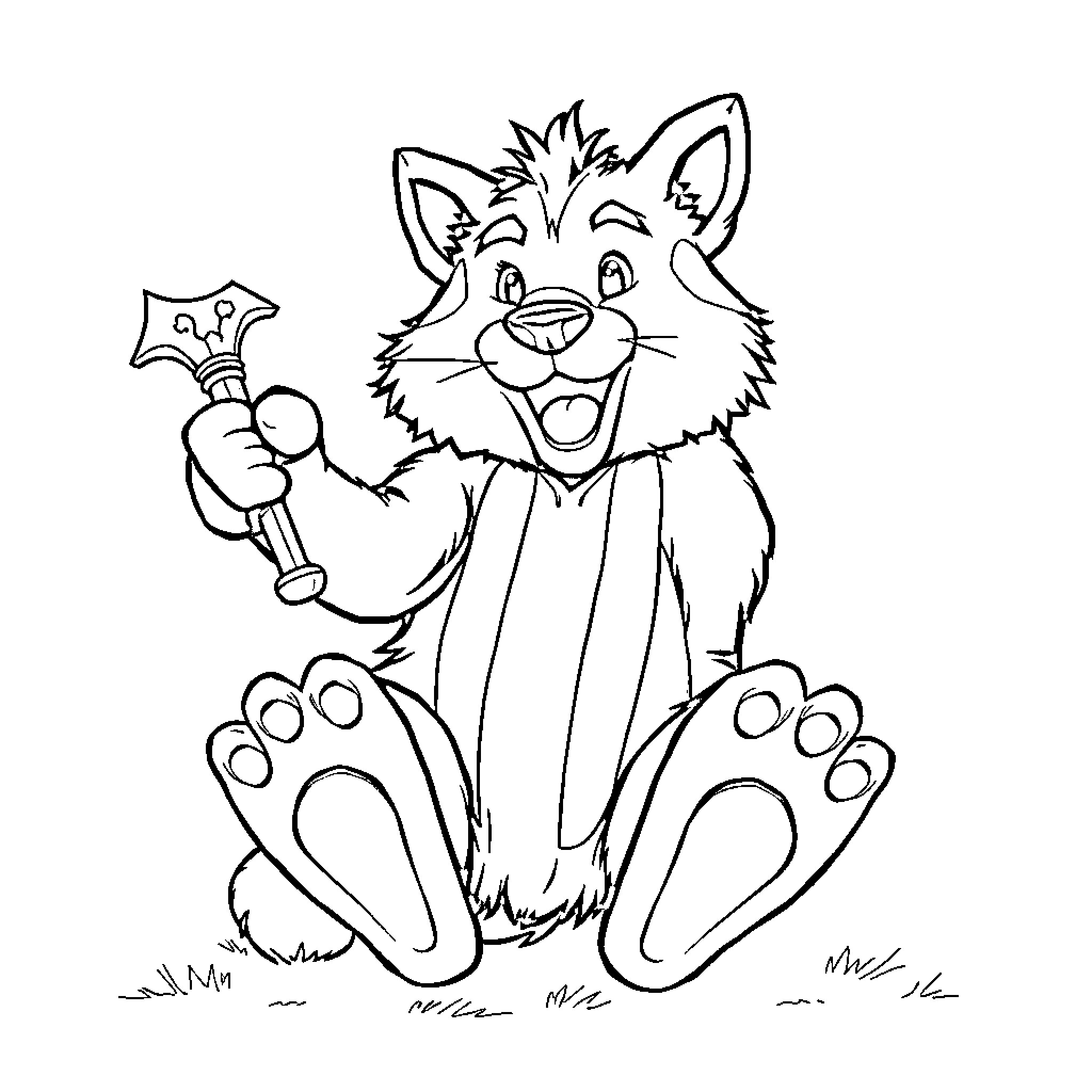 Palmerin the Friendly Fox with Toy Coloring Page (free black-and-white line drawing printable PDF for all, from beginners to advanced learners, including children, teens, adults, and seniors)