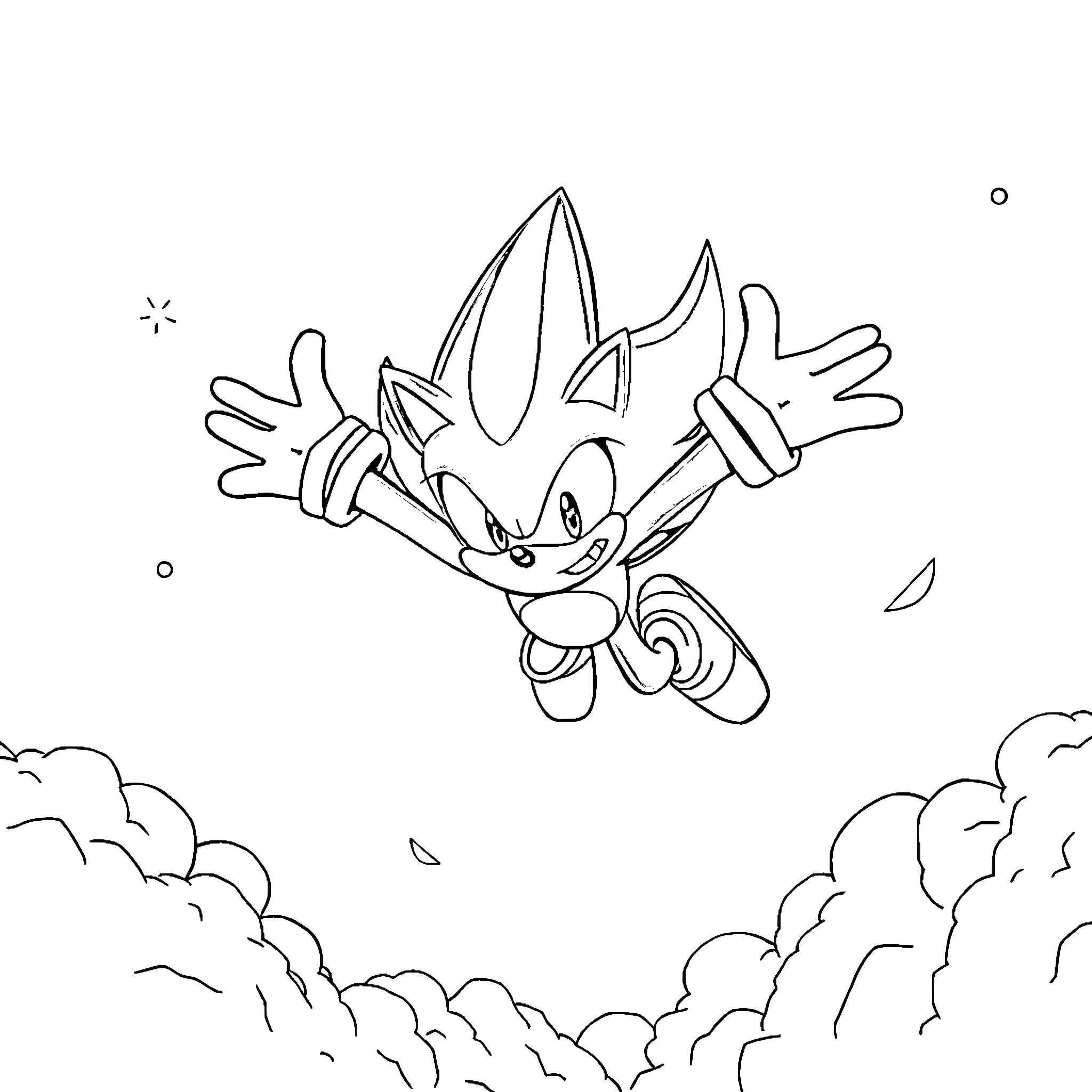 Shadow of a flying character in the sky Coloring Page (free black-and-white line drawing printable PDF for all, from beginners to advanced learners, including children, teens, adults, and seniors)