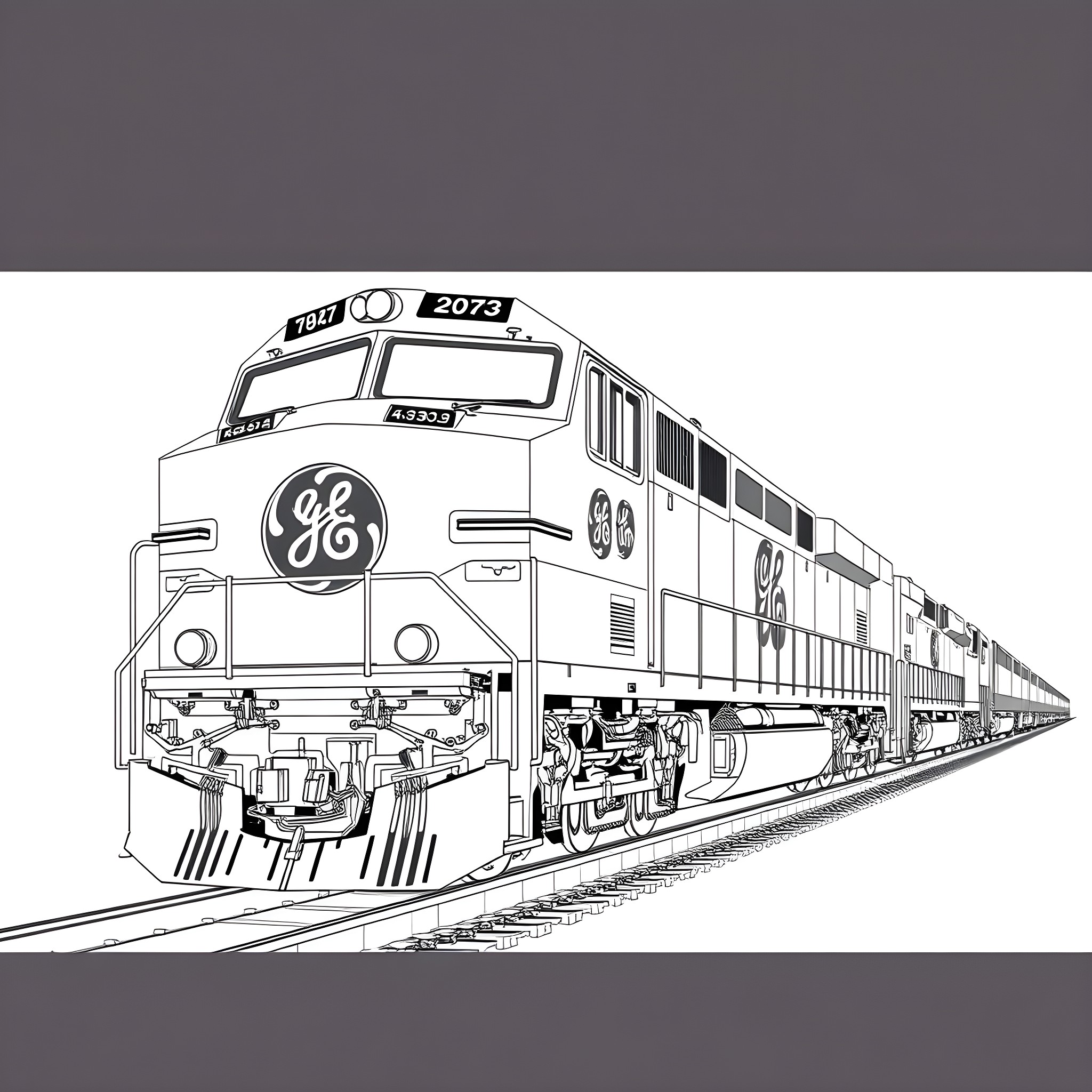 Locomotive Speeding Along the Tracks Coloring Page (free black-and-white line drawing printable PDF for all, from beginners to advanced learners, including children, teens, adults, and seniors)