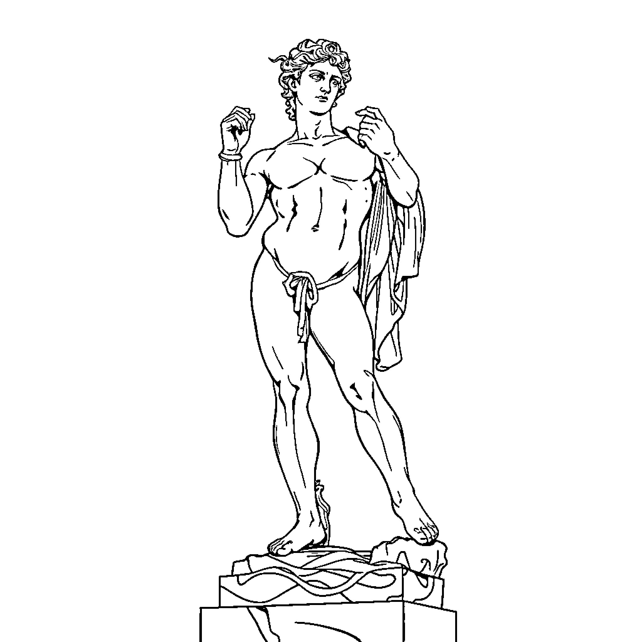 David, the Powerful Warrior Statue Coloring Page (free black-and-white line drawing printable PDF for all, from beginners to advanced learners, including children, teens, adults, and seniors)