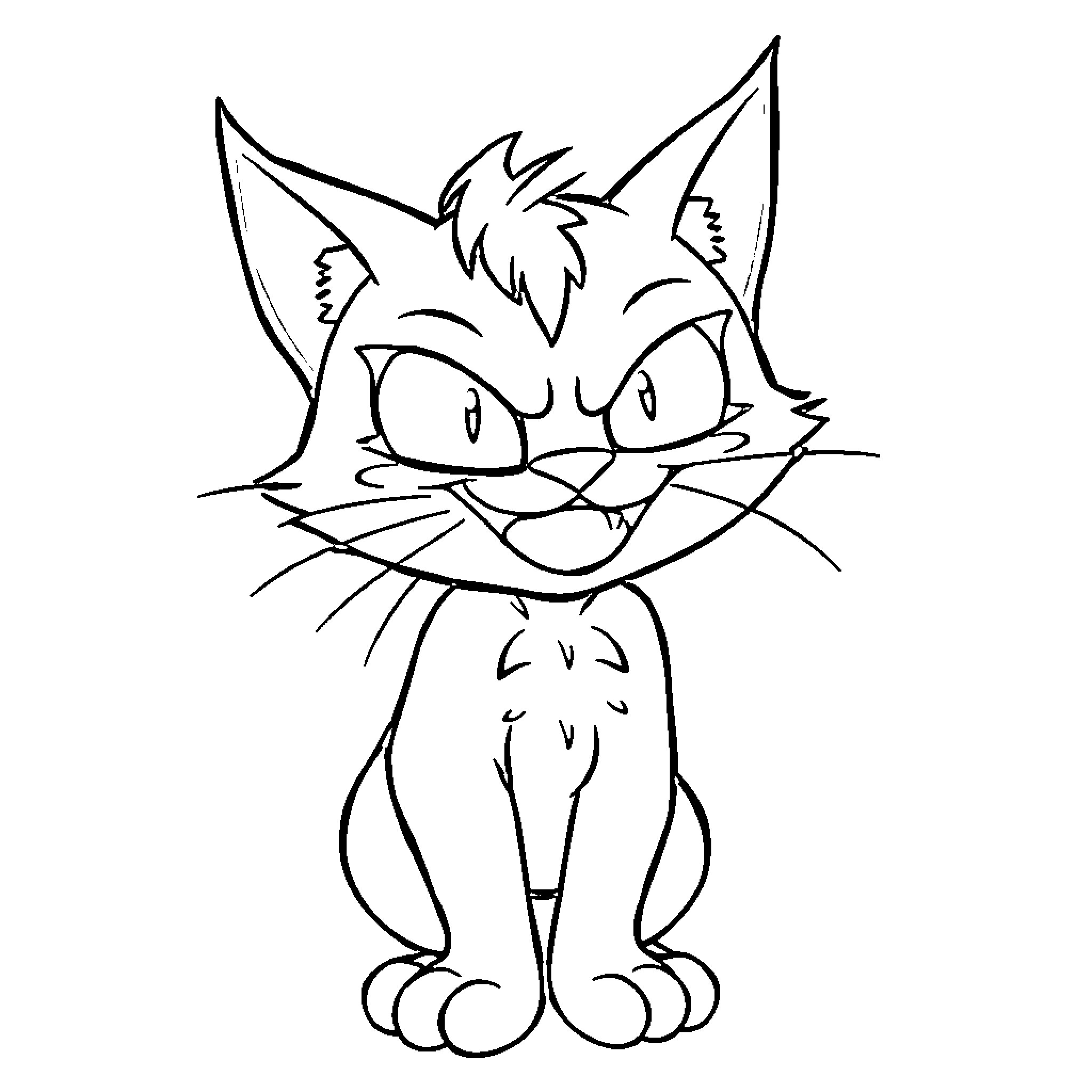 Kitty making a funny expression Coloring Page (free black-and-white line drawing printable PDF for all, from beginners to advanced learners, including children, teens, adults, and seniors)