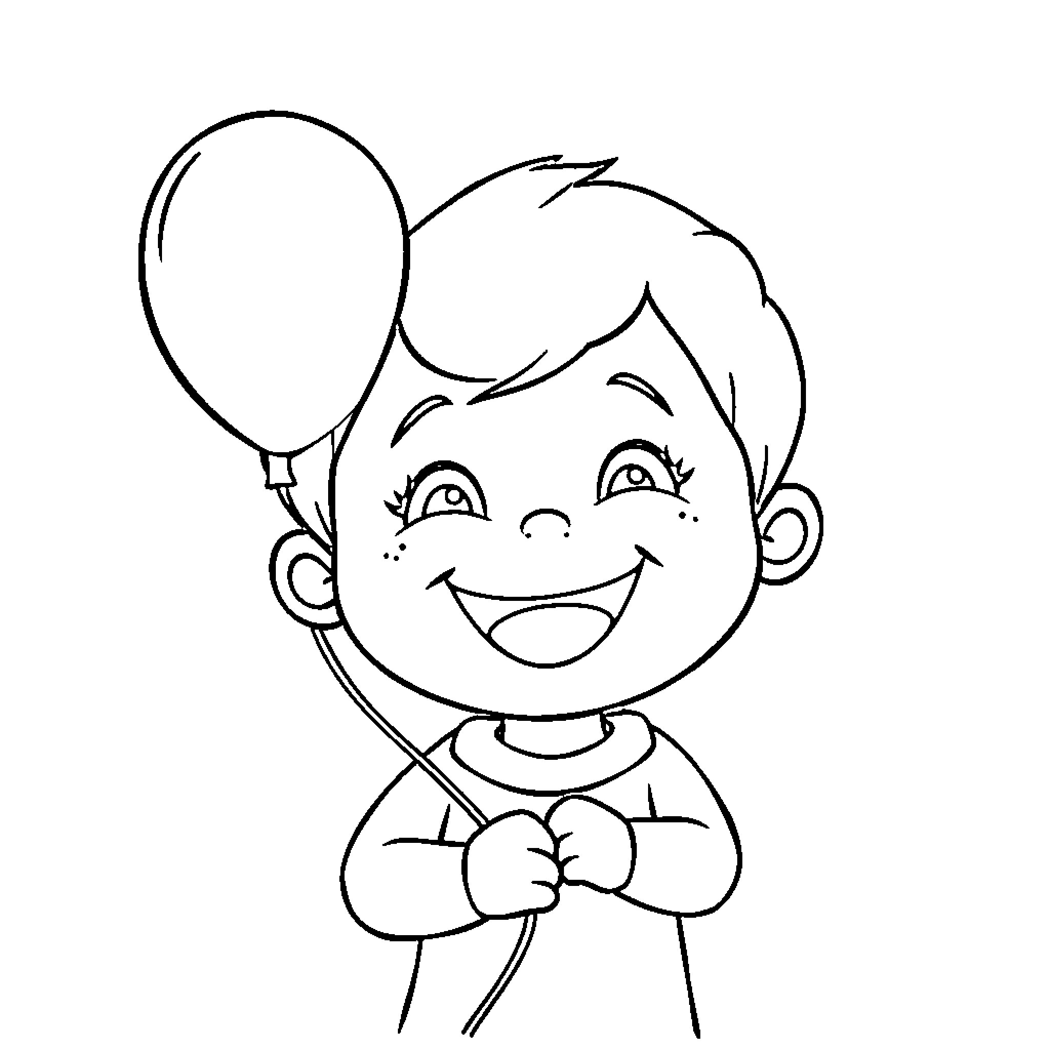 Child playing with a balloon Coloring Page (free black-and-white line drawing printable PDF for all, from beginners to advanced learners, including children, teens, adults, and seniors)