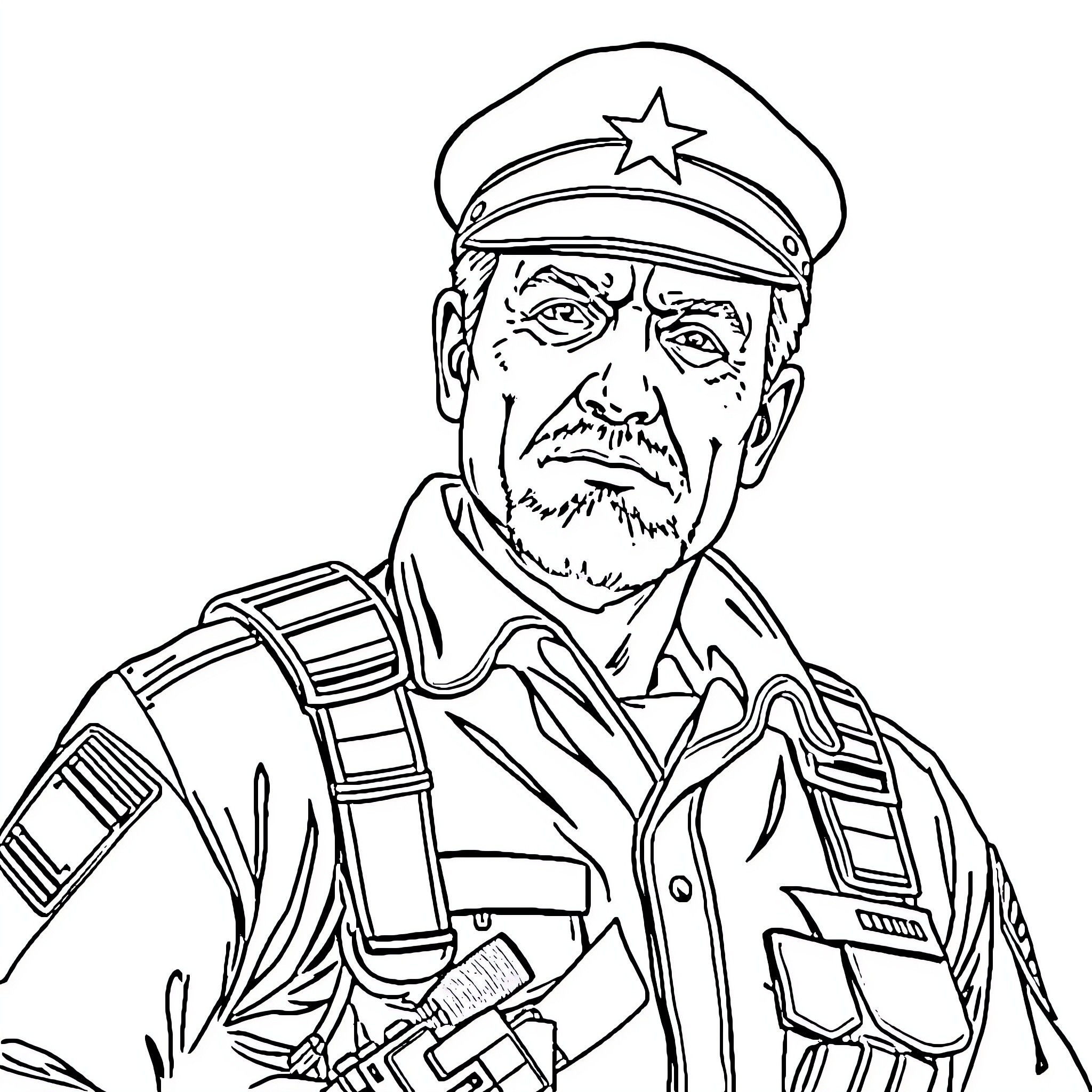 Ron Paul, a military officer in stern expression Coloring Page (free black-and-white line drawing printable PDF for all, from beginners to advanced learners, including children, teens, adults, and seniors)