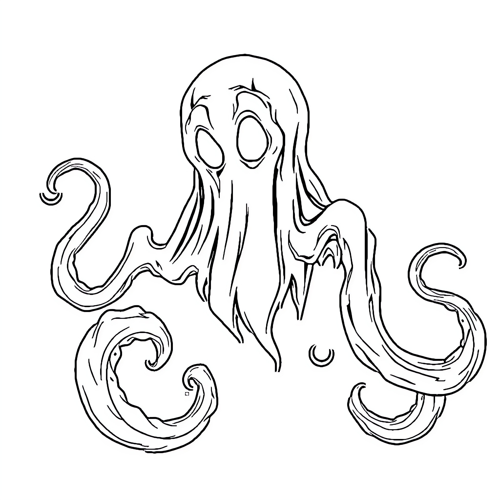 Ghost-like creature with swirling limbs Coloring Page (free black-and-white line drawing printable PDF for all, from beginners to advanced learners, including children, teens, adults, and seniors)