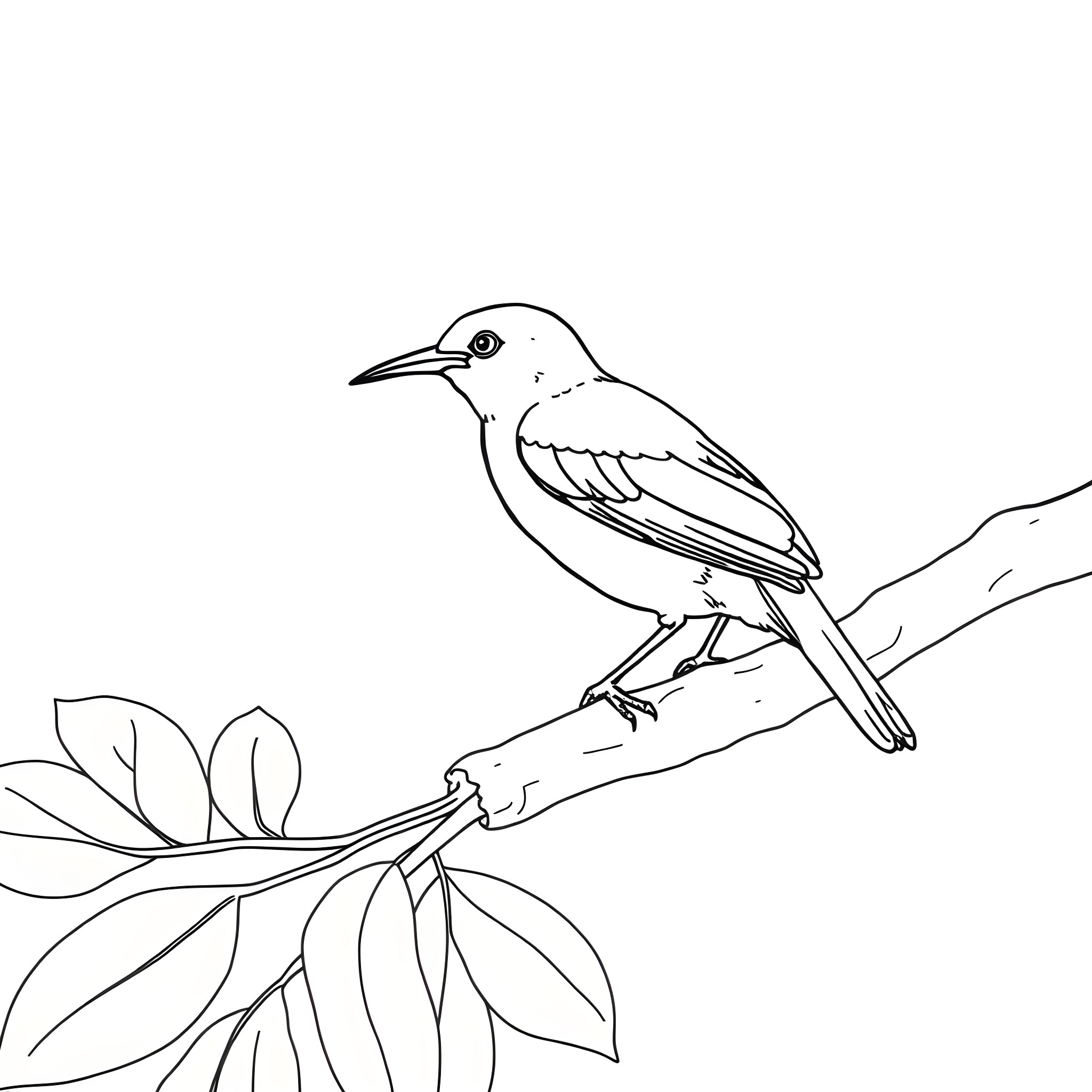 Calyptomena resting on a branch Coloring Page (free black-and-white line drawing printable PDF for all, from beginners to advanced learners, including children, teens, adults, and seniors)