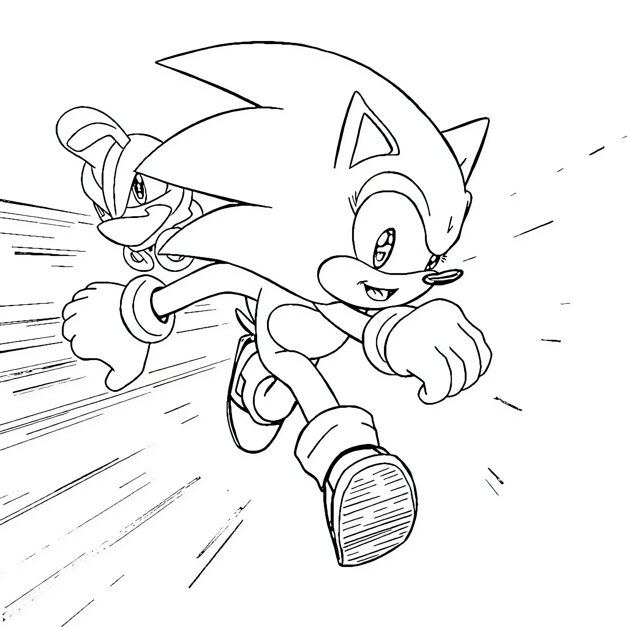 Sonic racing at high speed Coloring Page (free black-and-white line drawing printable PDF for all, from beginners to advanced learners, including children, teens, adults, and seniors)